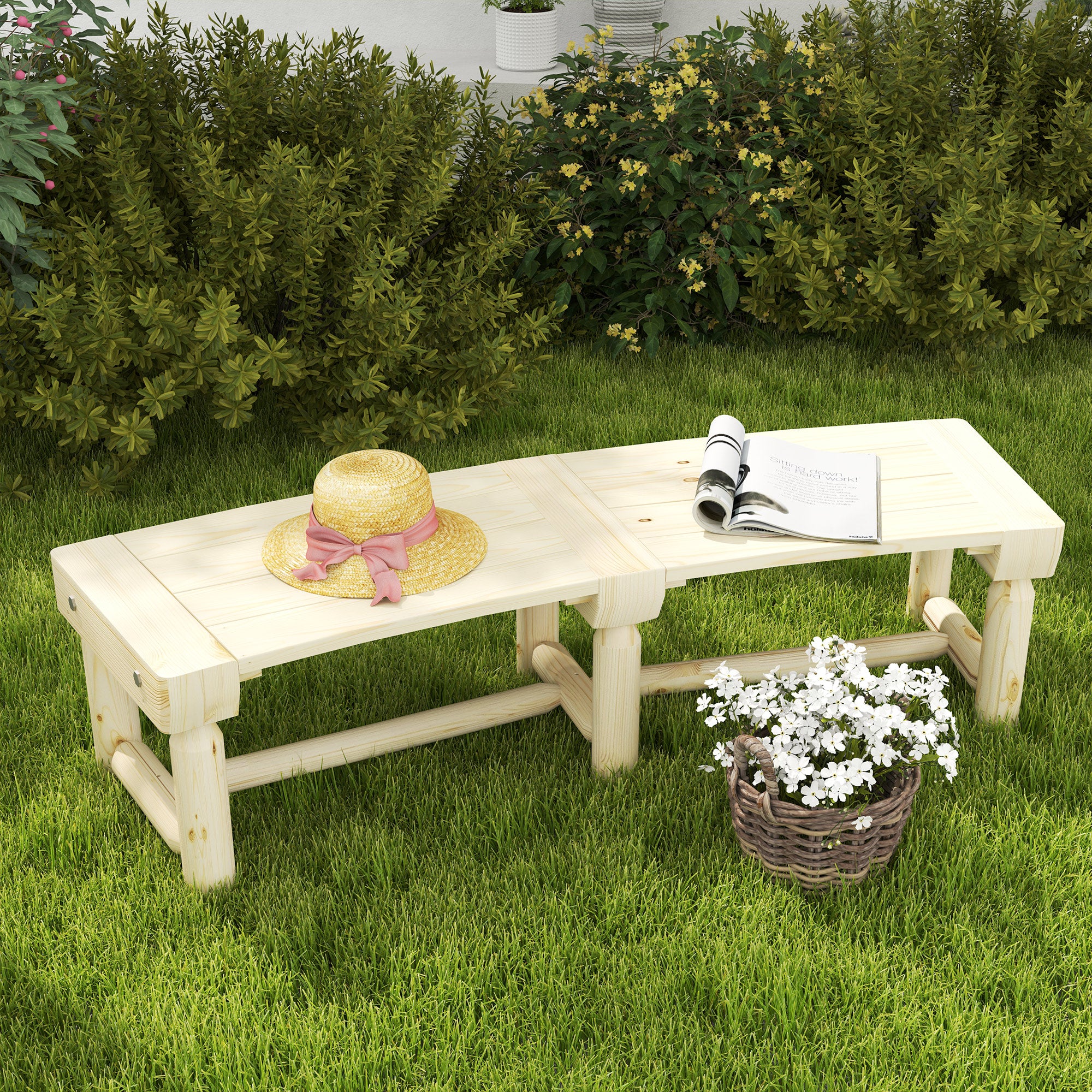 Wooden Outdoor Bench, Wrap Around Tree Bench with Slatted Seat for Yard, Garden, Natural - Image 3