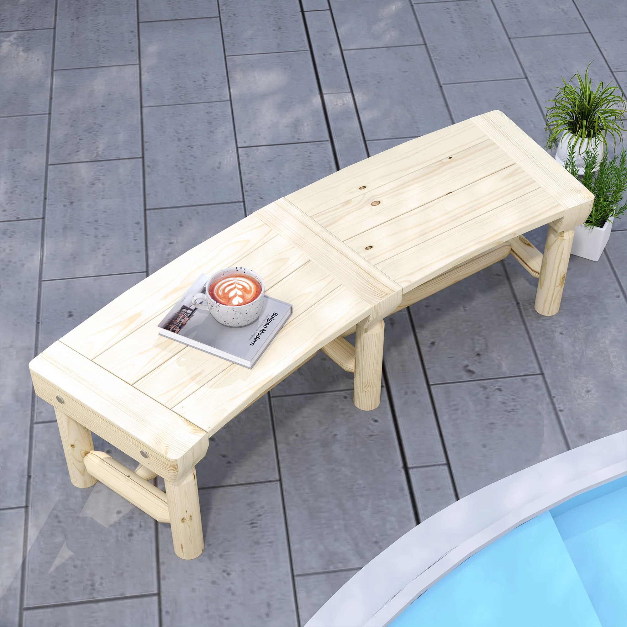 Wooden Outdoor Bench, Wrap Around Tree Bench with Slatted Seat for Yard, Garden, Natural - Image 4