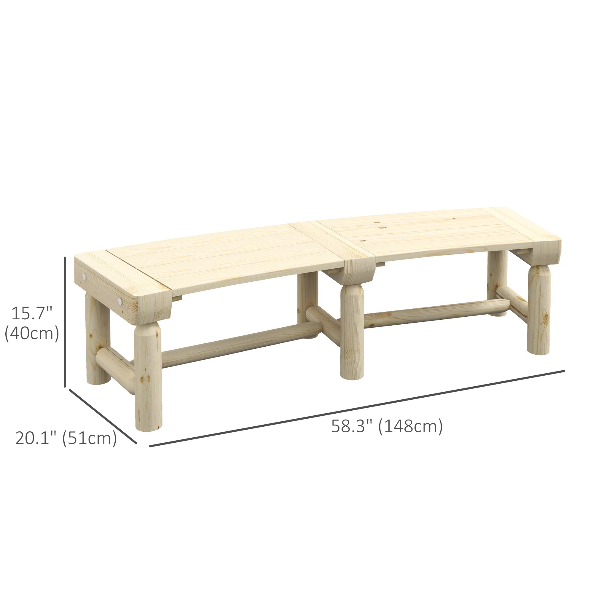 Wooden Outdoor Bench, Wrap Around Tree Bench with Slatted Seat for Yard, Garden, Natural - Image 5
