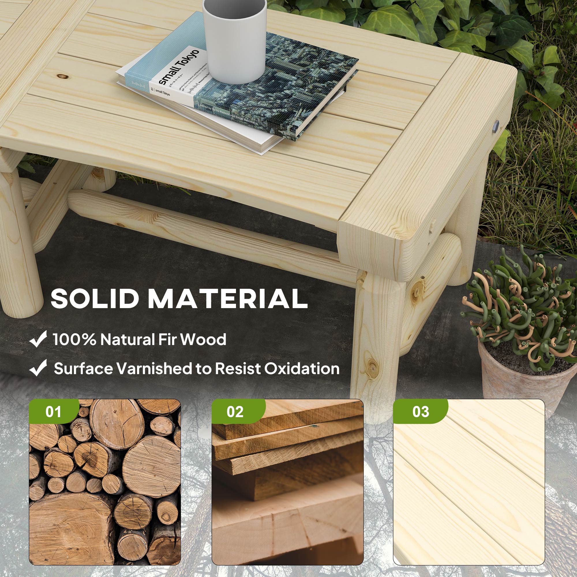 Wooden Outdoor Bench, Wrap Around Tree Bench with Slatted Seat for Yard, Garden, Natural - Image 7