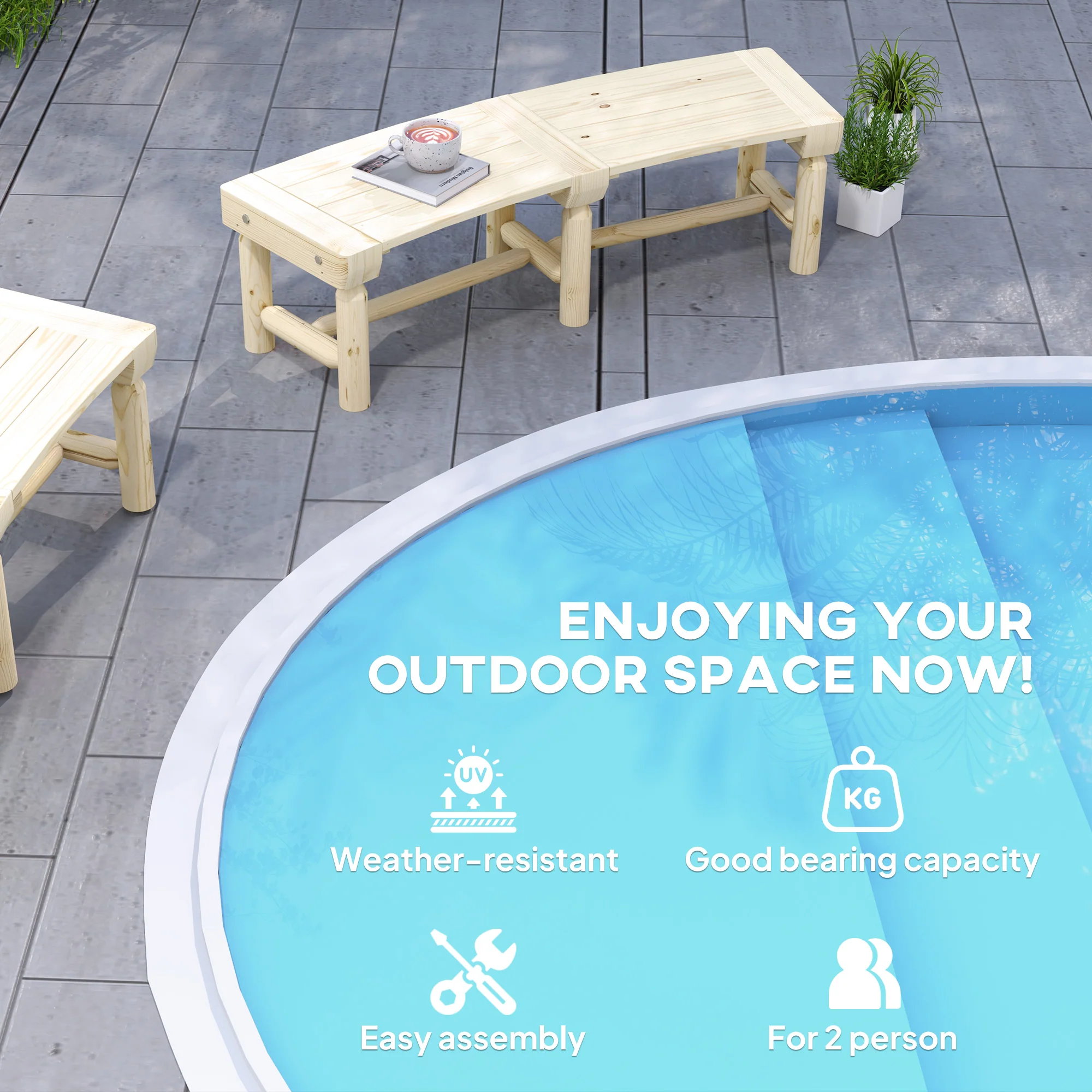 Wooden Outdoor Bench, Wrap Around Tree Bench with Slatted Seat for Yard, Garden, Natural - Image 9