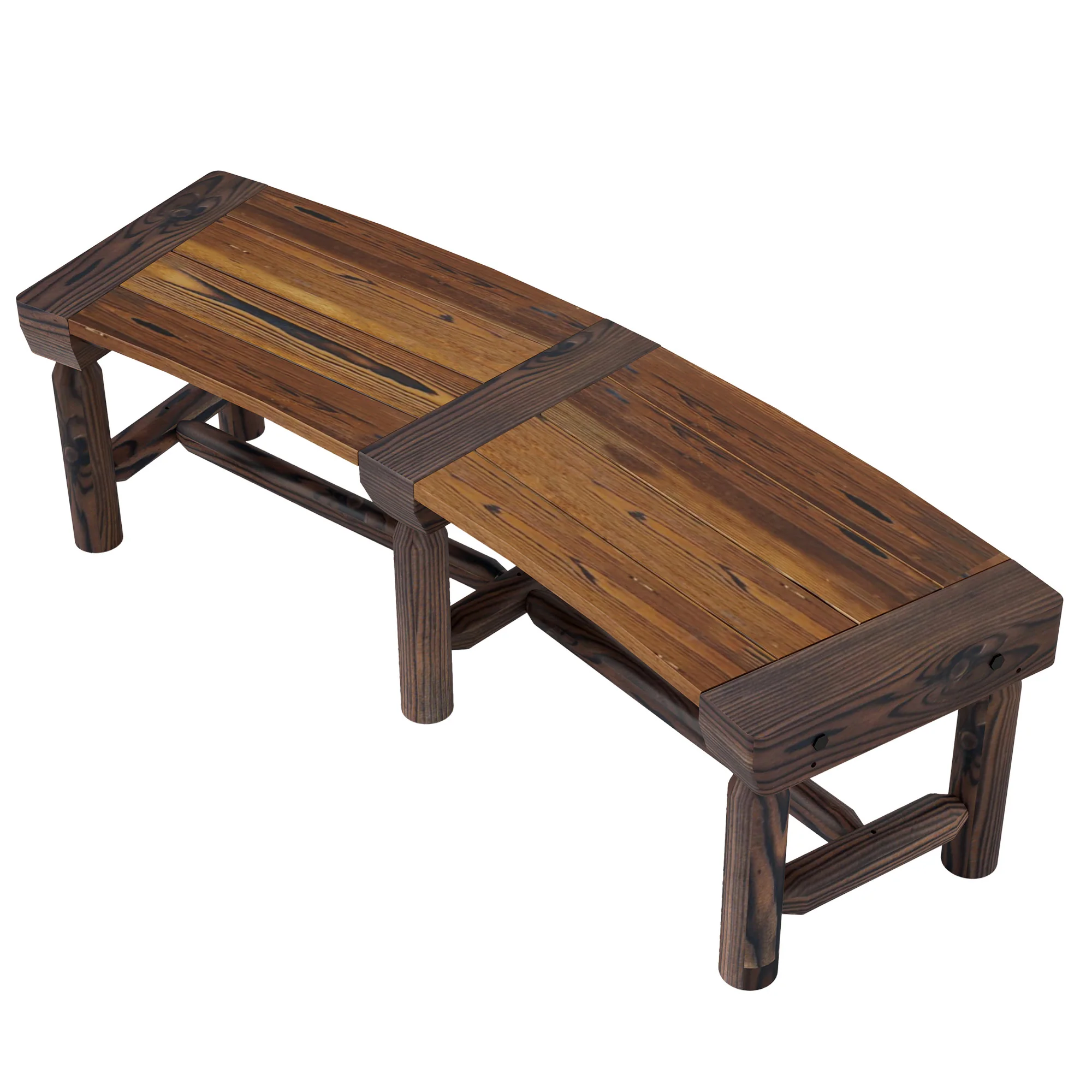 Wooden Outdoor Bench, Wrap Around Tree Bench with Slatted Seat for Yard, Garden, Brown - Image 2