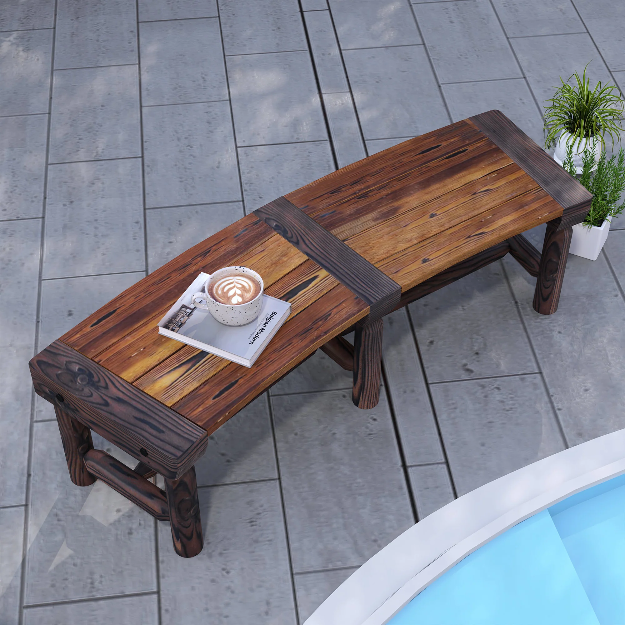 Wooden Outdoor Bench, Wrap Around Tree Bench with Slatted Seat for Yard, Garden, Brown - Image 4