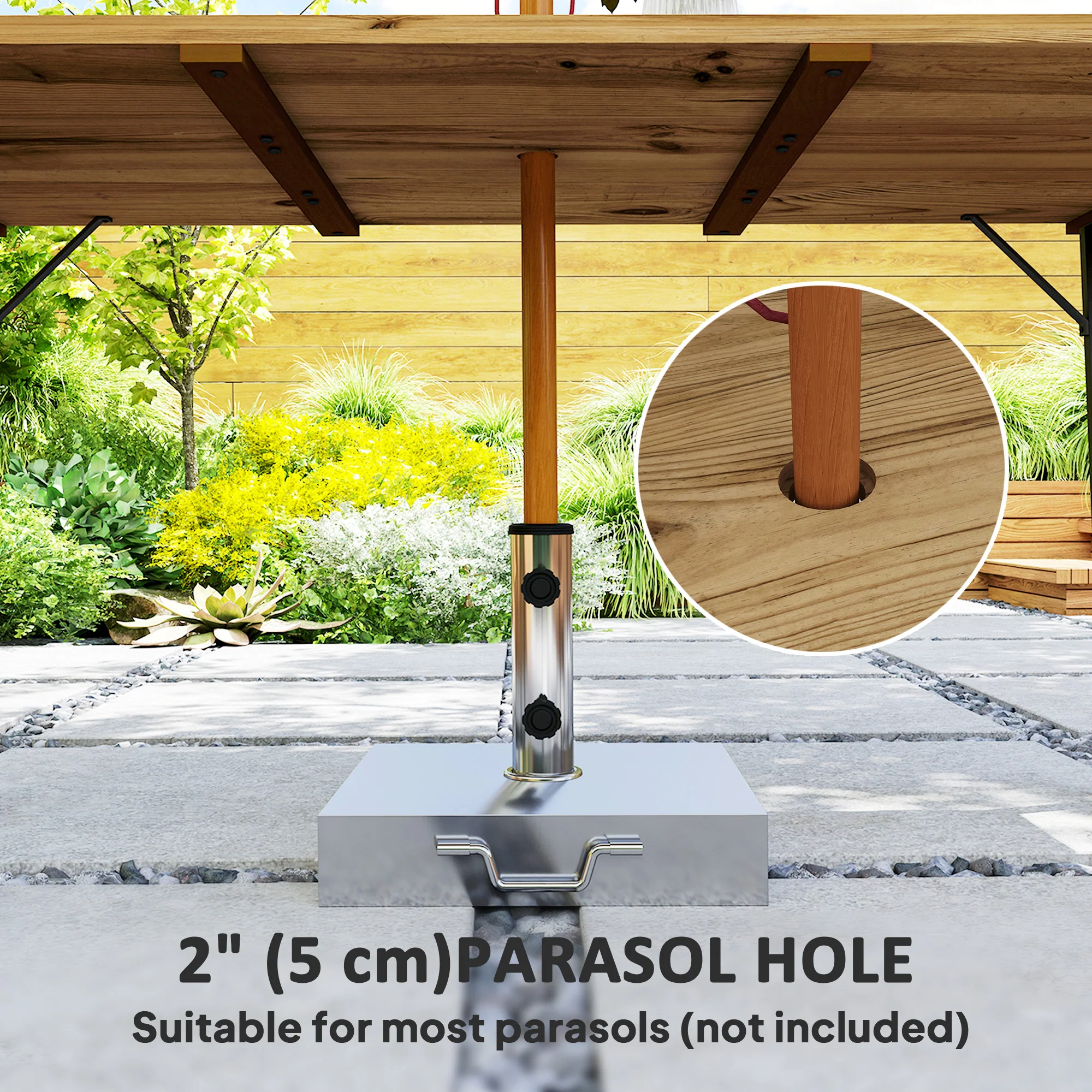 Wooden Outdoor Dining Table for 6 with 2" Umbrella Hole, Slatted Tabletop, Brown - Image 8