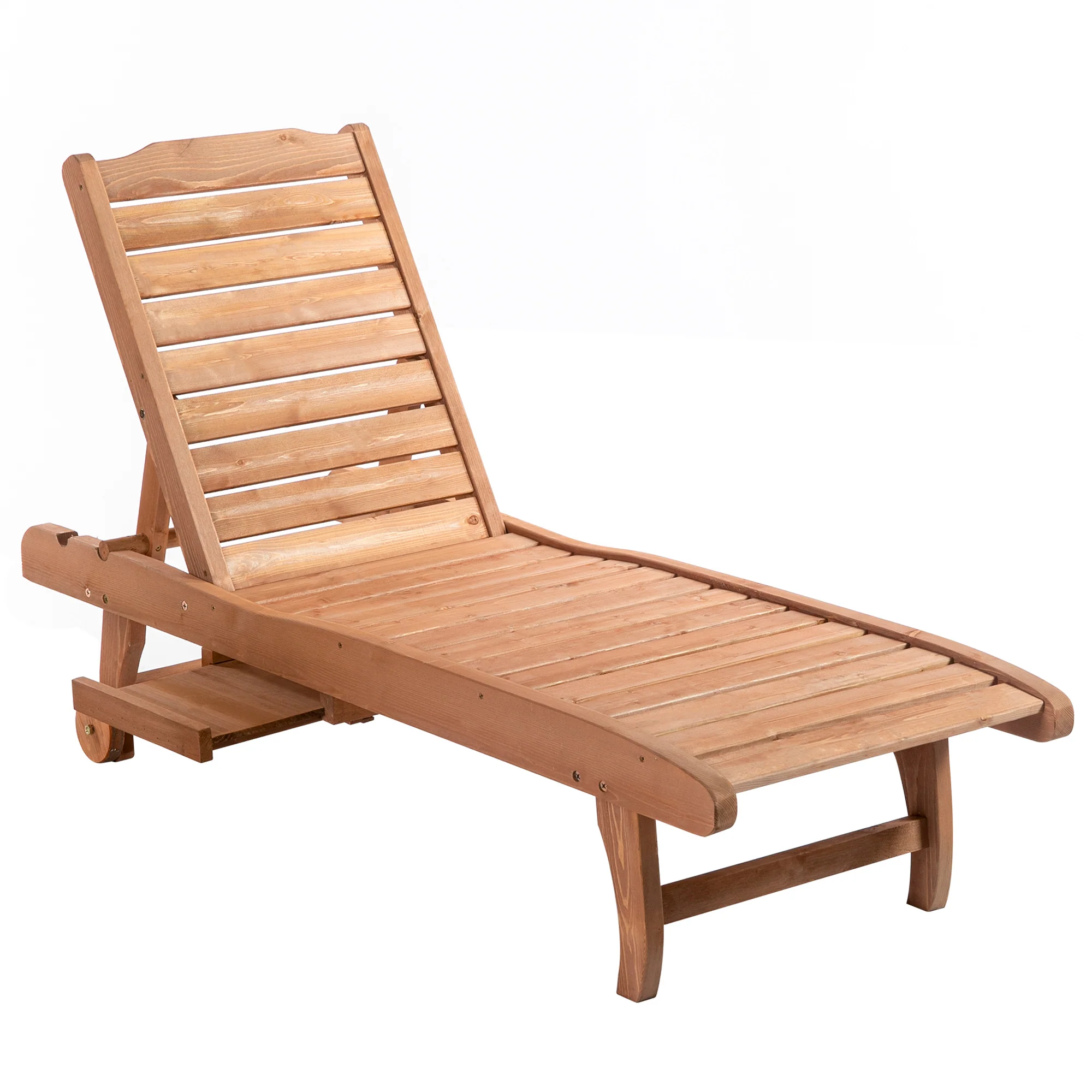 Adjustable Lounge Chair, Outdoor Patio Chaise Recliner with Pull-out Tray and 2 Wheels, Brown