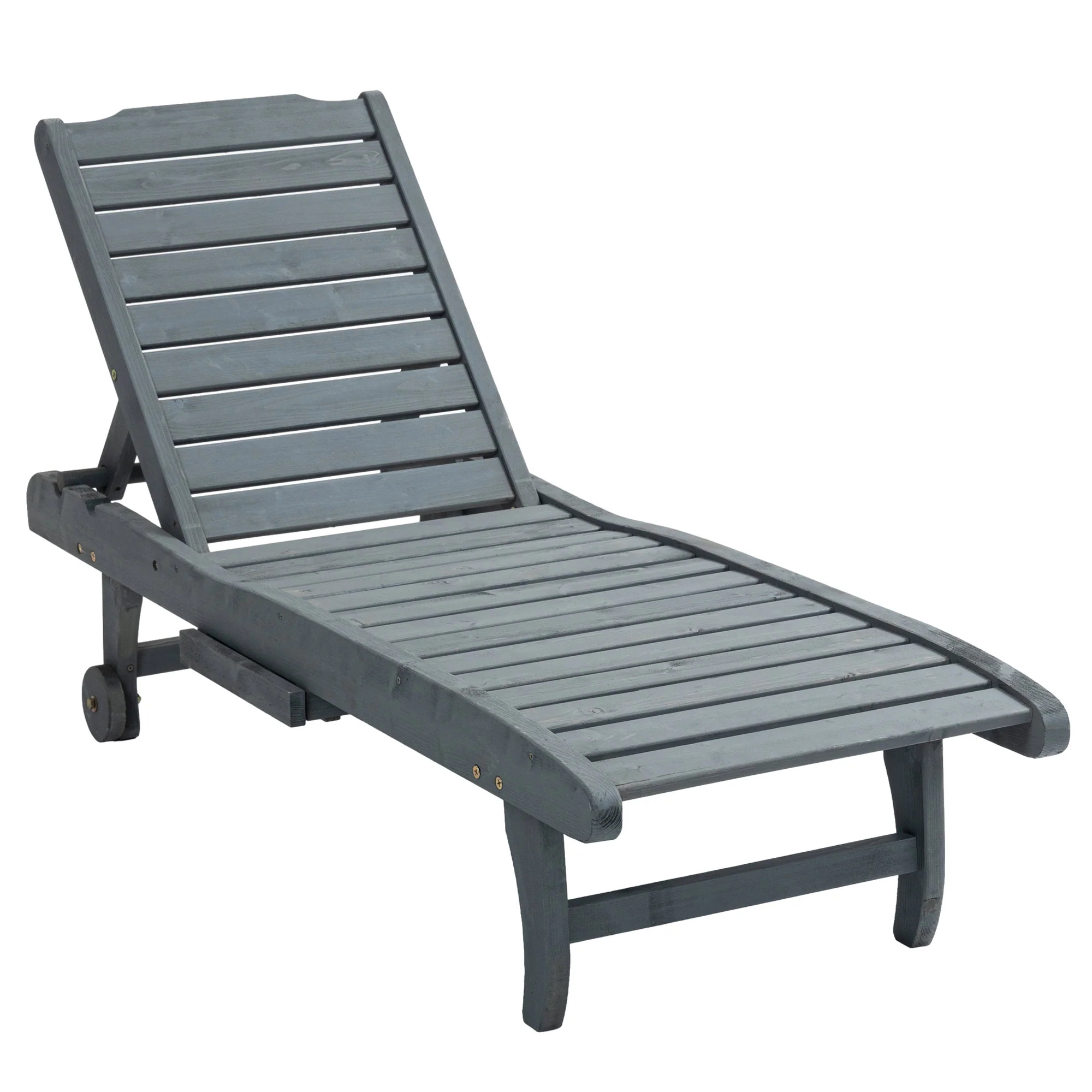 Adjustable Lounge Chair, Outdoor Patio Chaise Recliner with Pull-out Tray and 2 Wheels, Grey