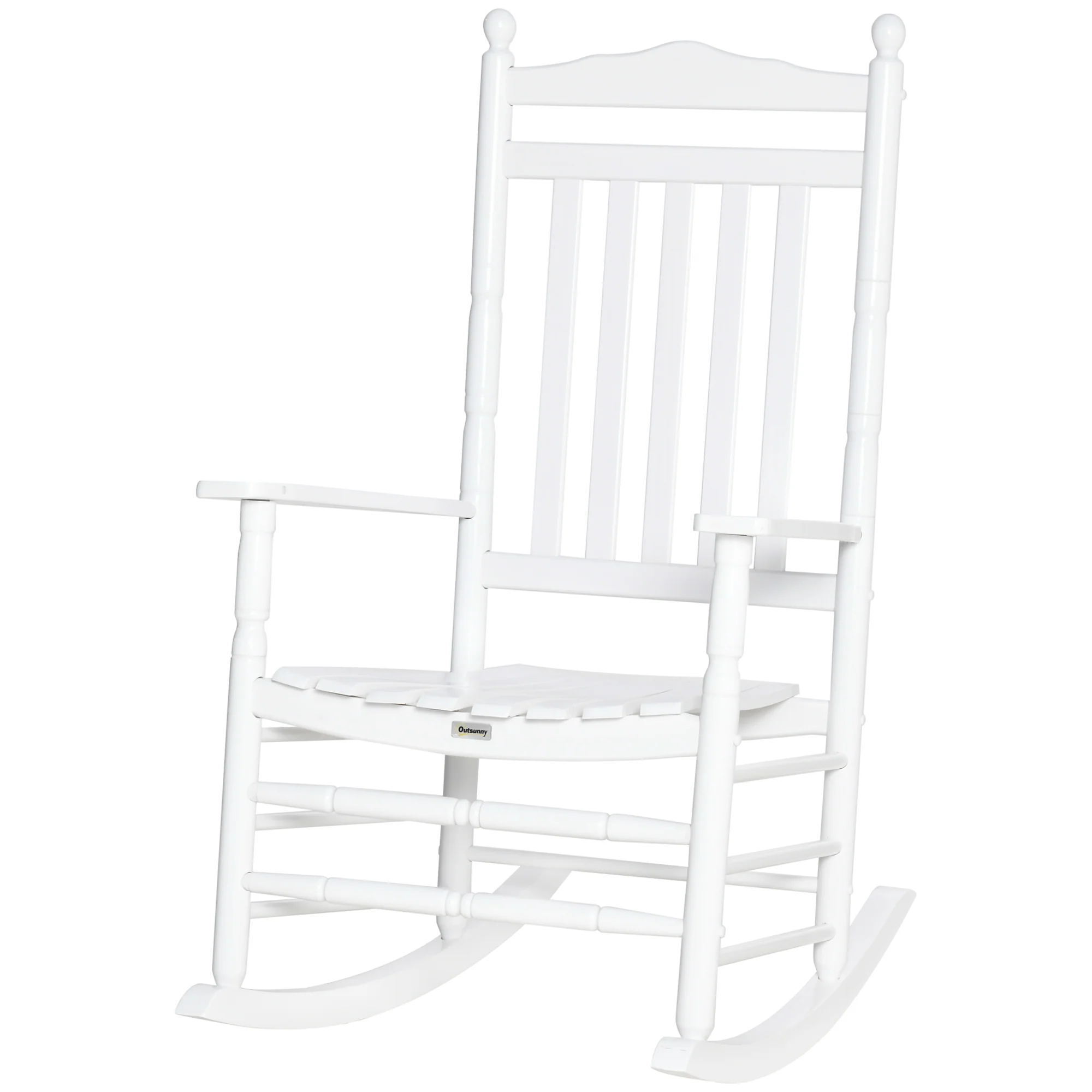Wooden Outdoor Patio Rocking Chair with Slatted High Back & Armrests for Porch, White - Image 2