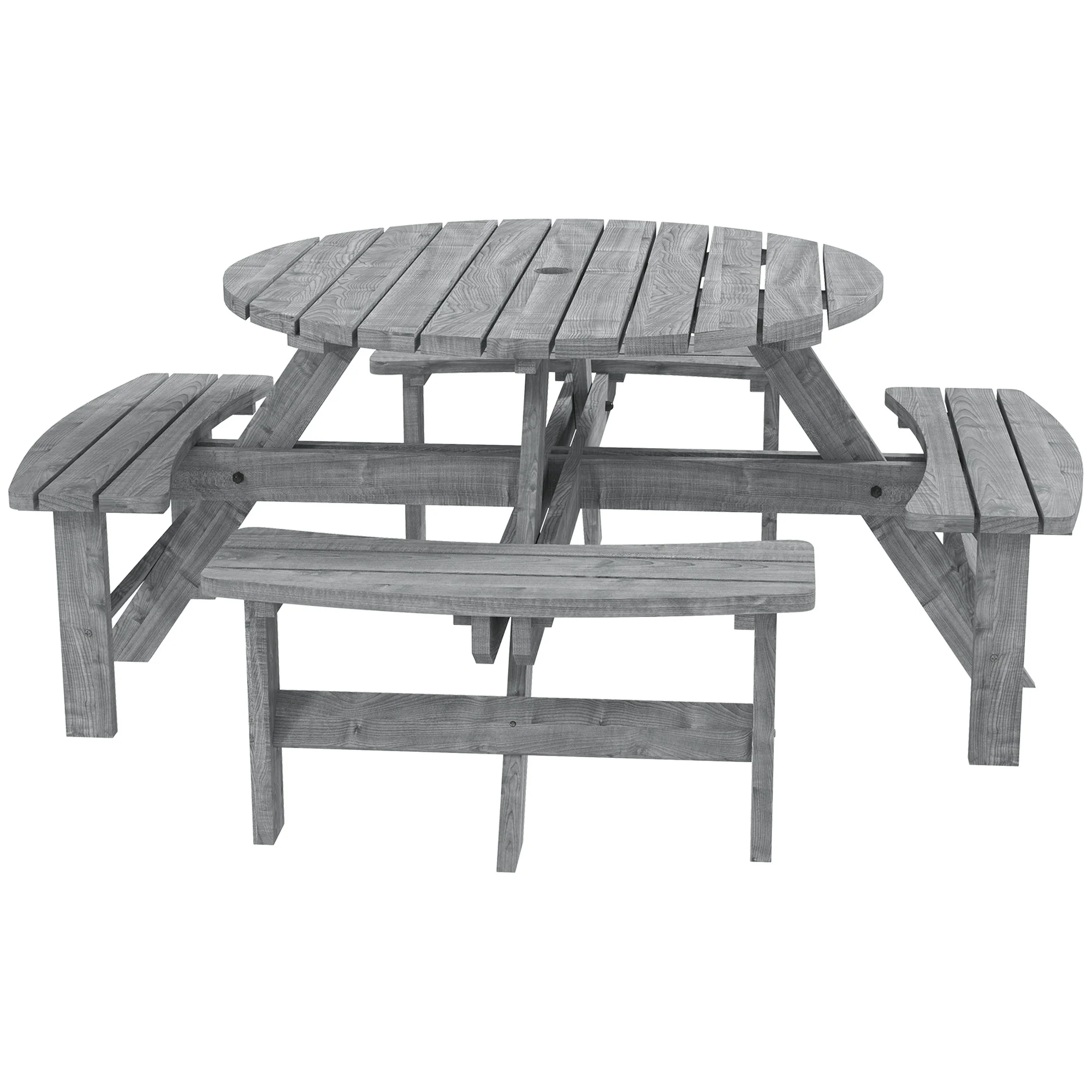 Wooden Patio Dining Set for 8 with Round Table and 4 Benches, Grey - Image 12