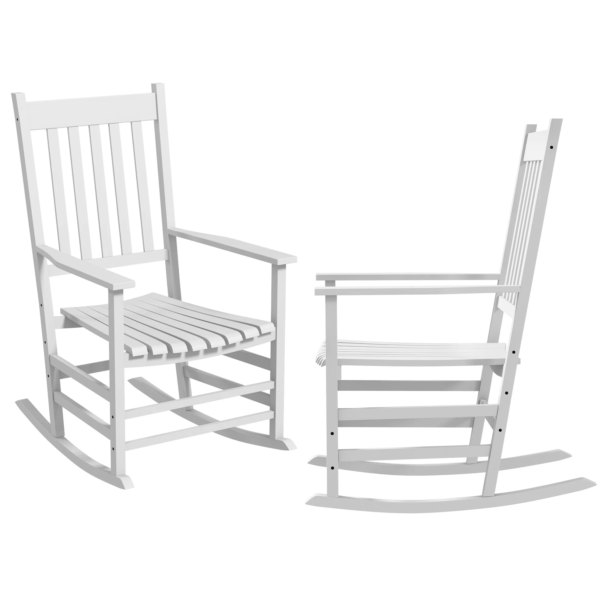 Wooden Patio Rocking Chairs Set of 2 w/ Wide Armrests, High Back for Garden, Balcony, White - Image 2