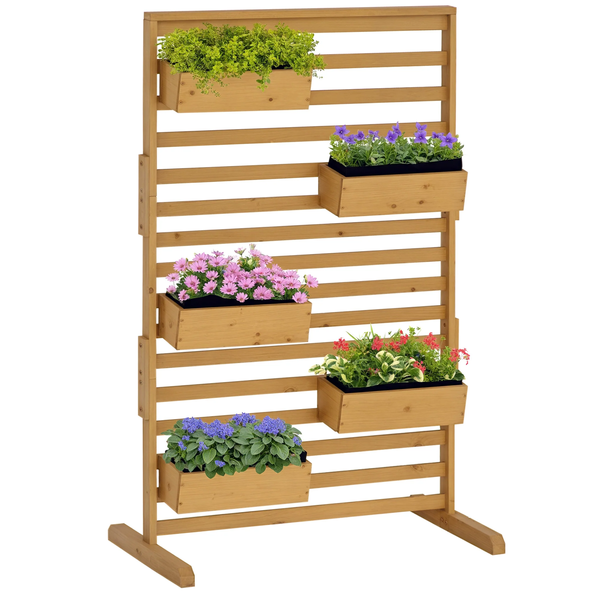 Wooden Plant Trellis Stand with 5 Planter Boxes for Patio, Garden, Balcony, Porch