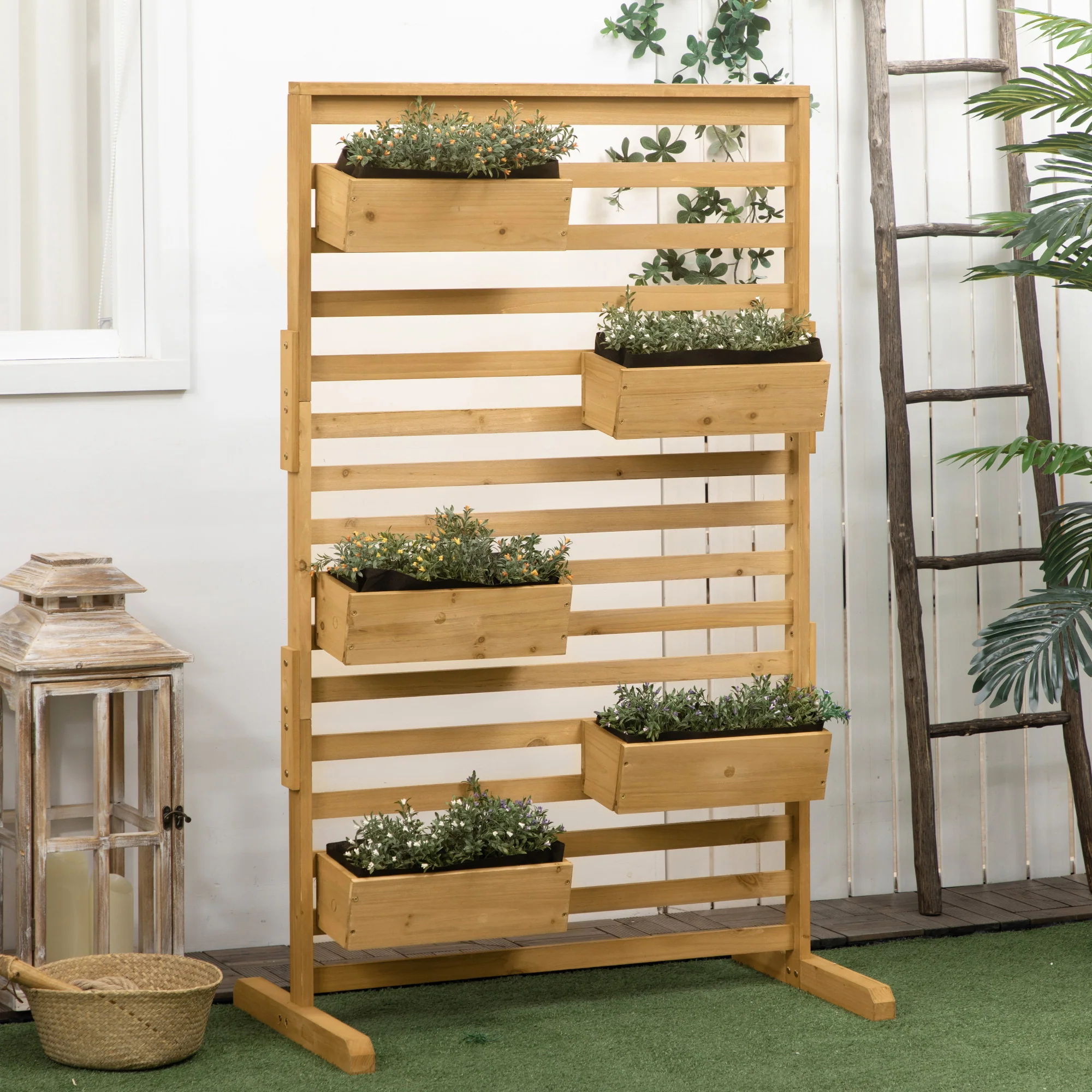 Wooden Plant Trellis Stand with 5 Planter Boxes for Patio, Garden, Balcony, Porch - Image 3