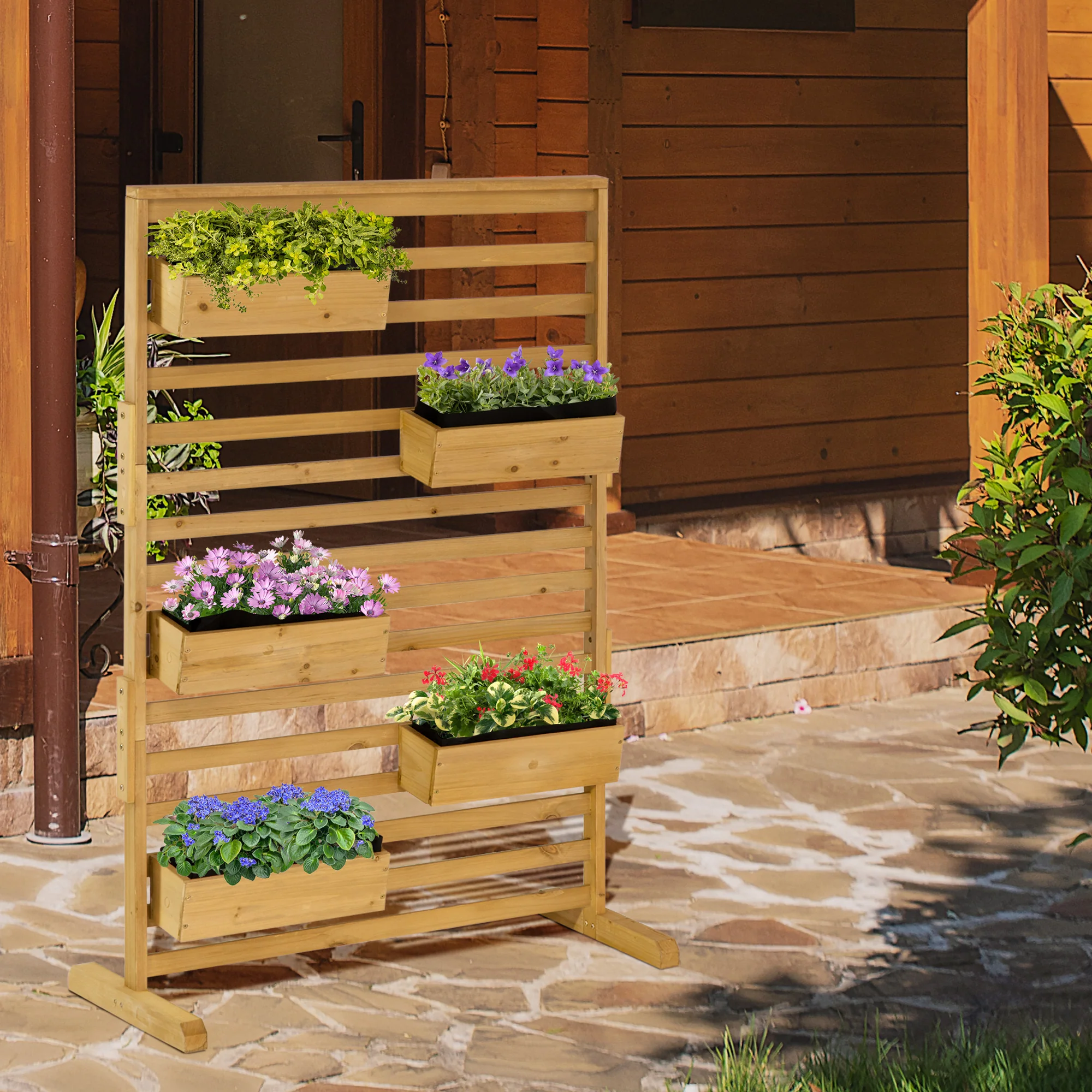 Wooden Plant Trellis Stand with 5 Planter Boxes for Patio, Garden, Balcony, Porch - Image 4