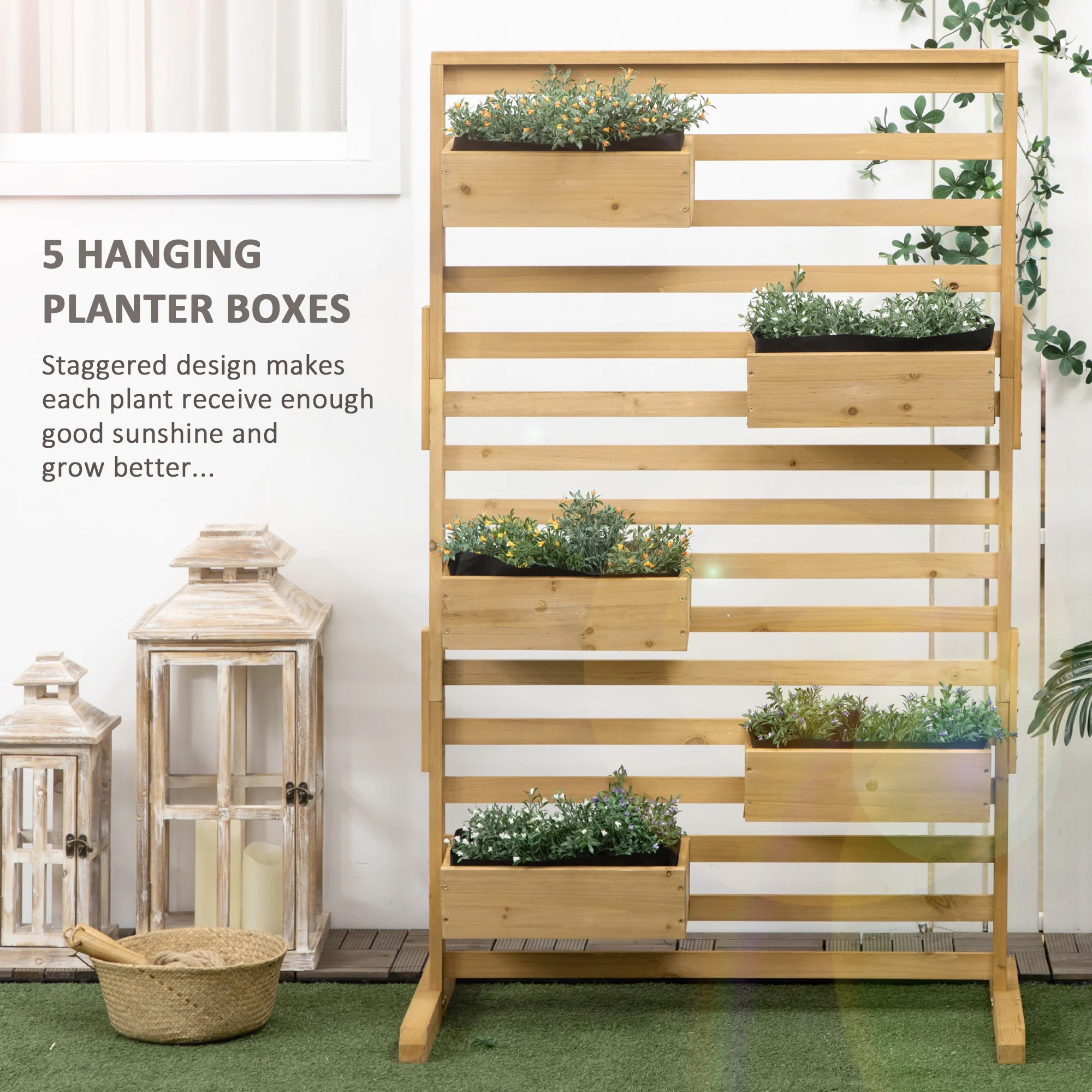Wooden Plant Trellis Stand with 5 Planter Boxes for Patio, Garden, Balcony, Porch - Image 6