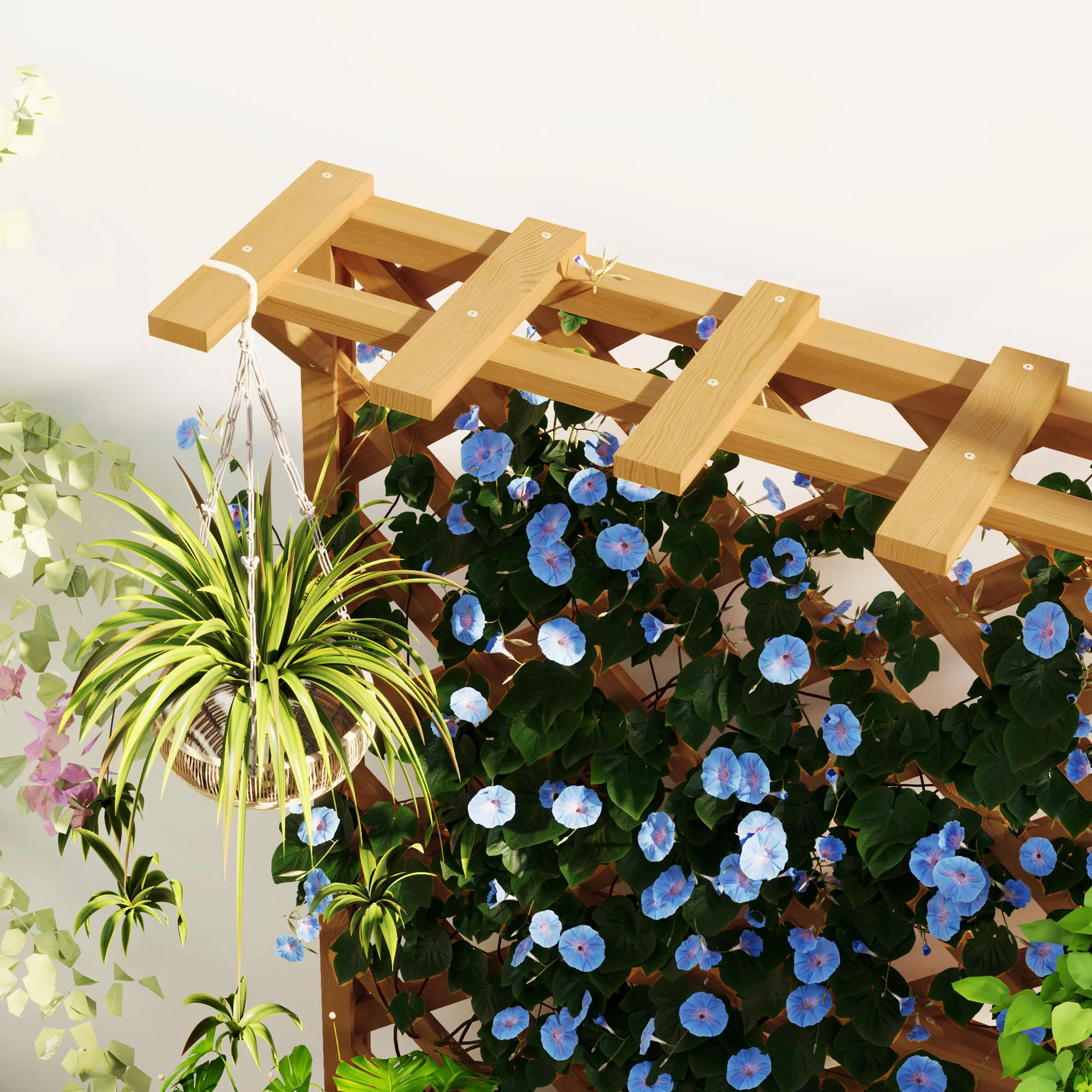 Wooden Planter with Trellis, Freestanding Raised Garden Bed with Drainage Holes, Outdoor Planter Box with Liner for Vegetables, Herbs and Flowers, Natural - Image 11