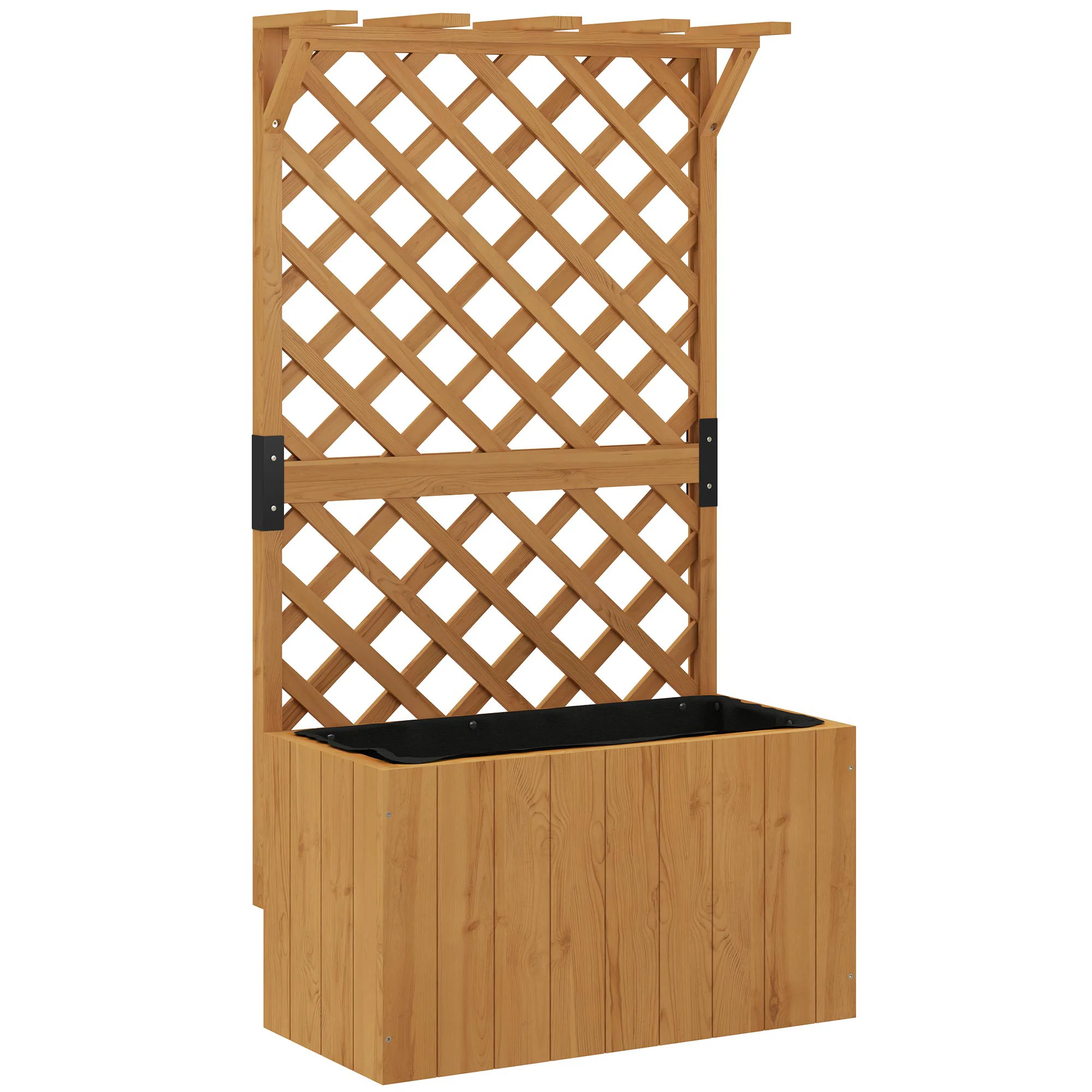 Wooden Planter with Trellis, Freestanding Raised Garden Bed with Drainage Holes, Outdoor Planter Box with Liner for Vegetables, Herbs and Flowers, Natural - Image 12