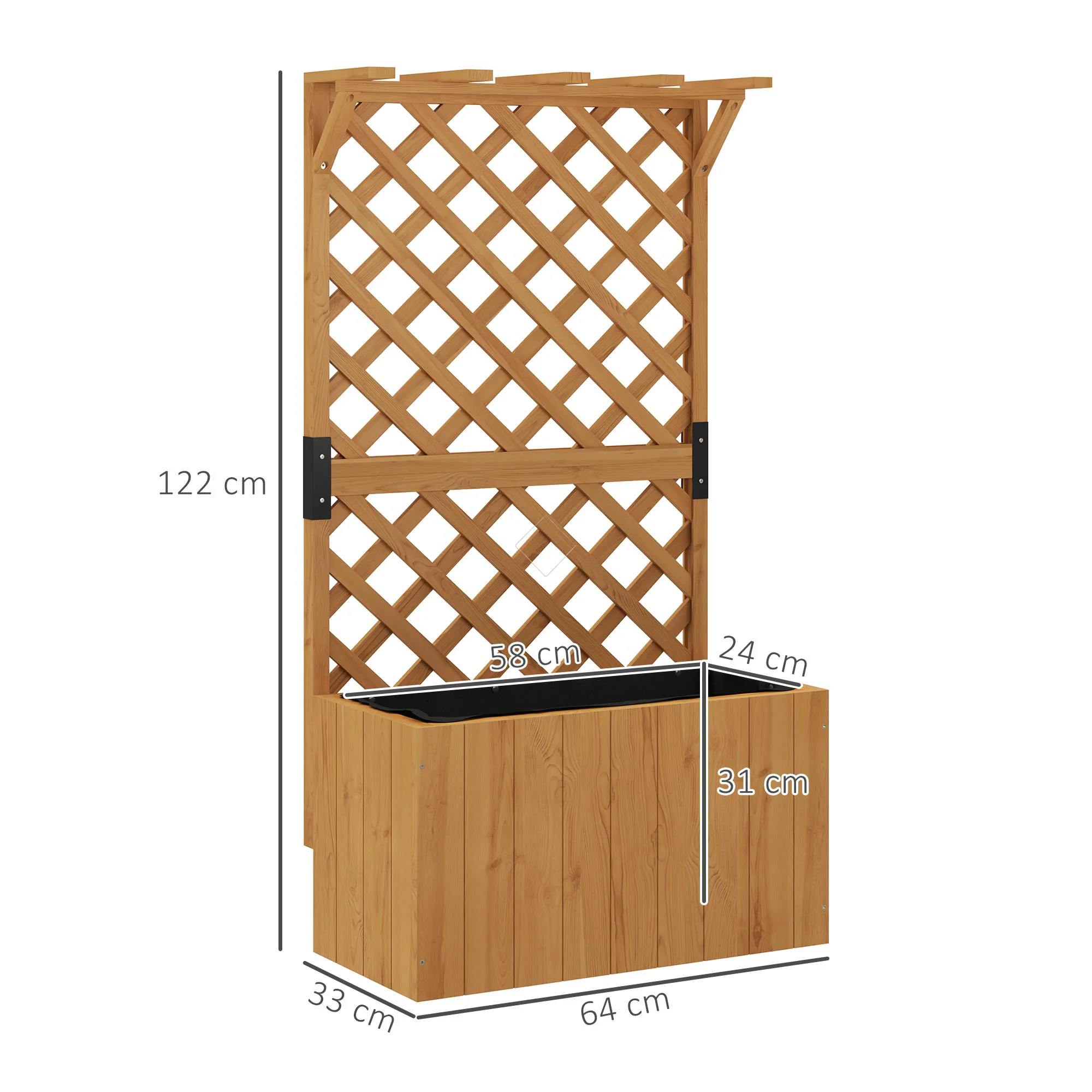Wooden Planter with Trellis, Freestanding Raised Garden Bed with Drainage Holes, Outdoor Planter Box with Liner for Vegetables, Herbs and Flowers, Natural - Image 5