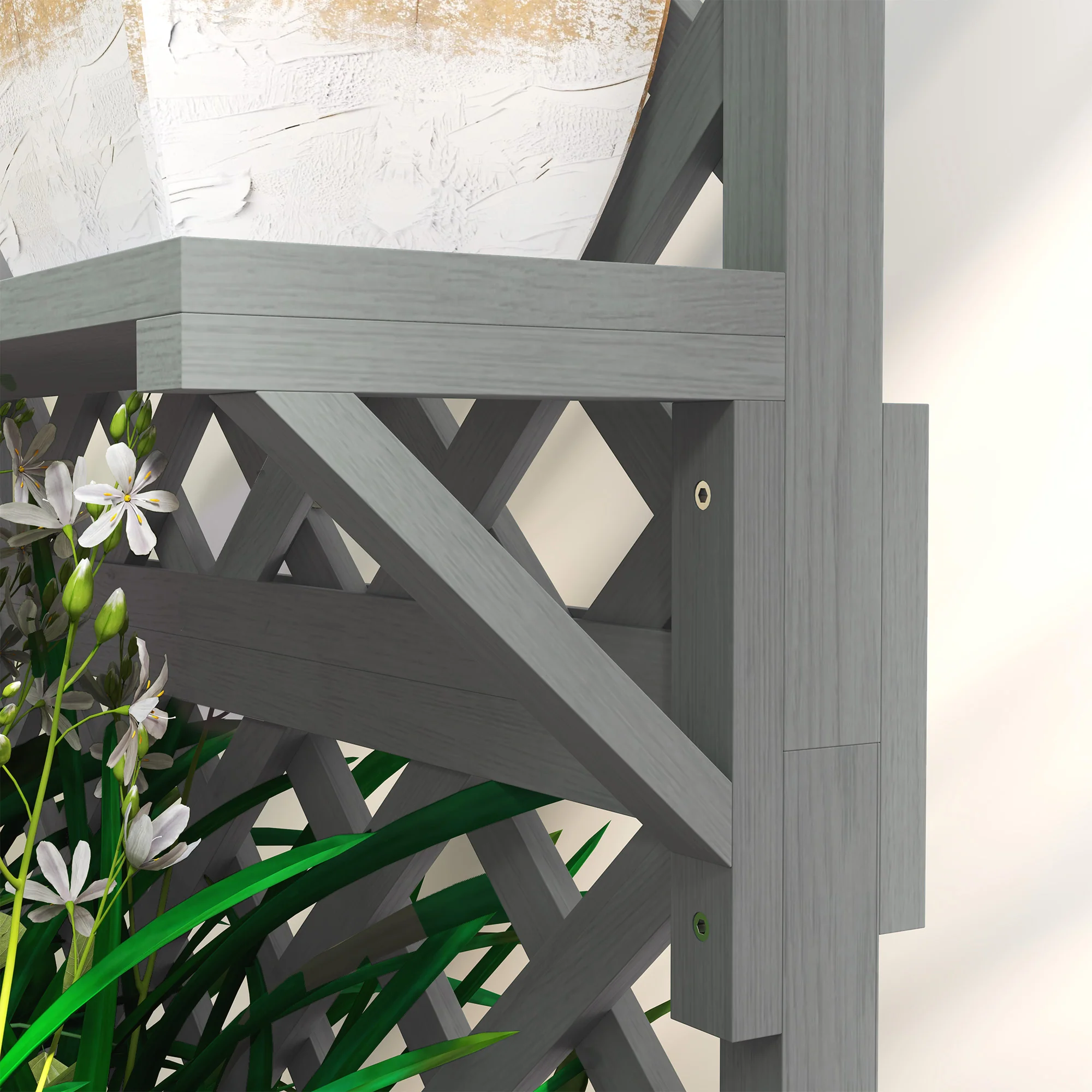 30" x 13" x 70" Wooden Raised Garden Bed with Trellis, Hanging Roof and Plant Shelf, Grey - Image 10