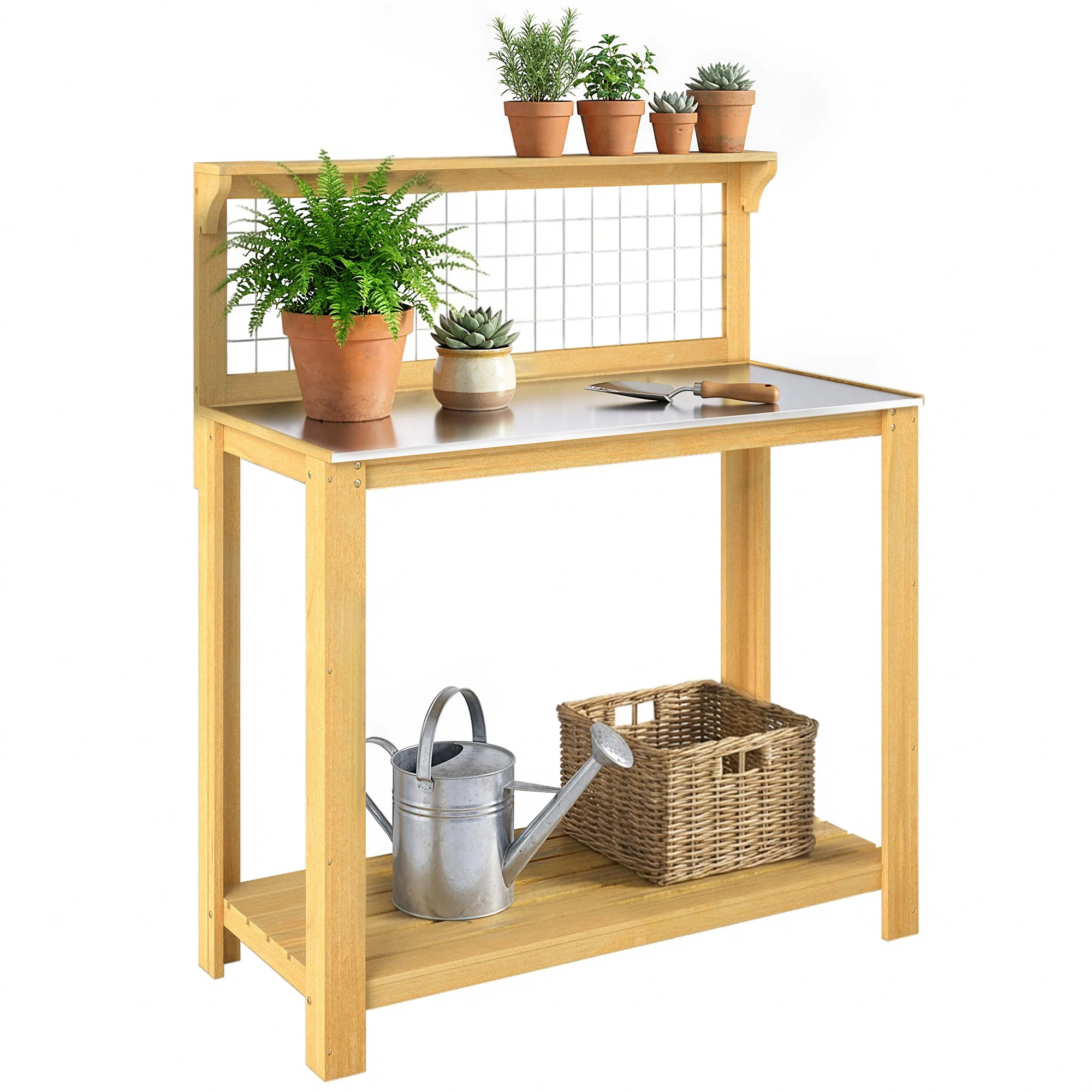 100 x 48 x 119 cm Potting Bench with Aluminium Worktop, Yellow