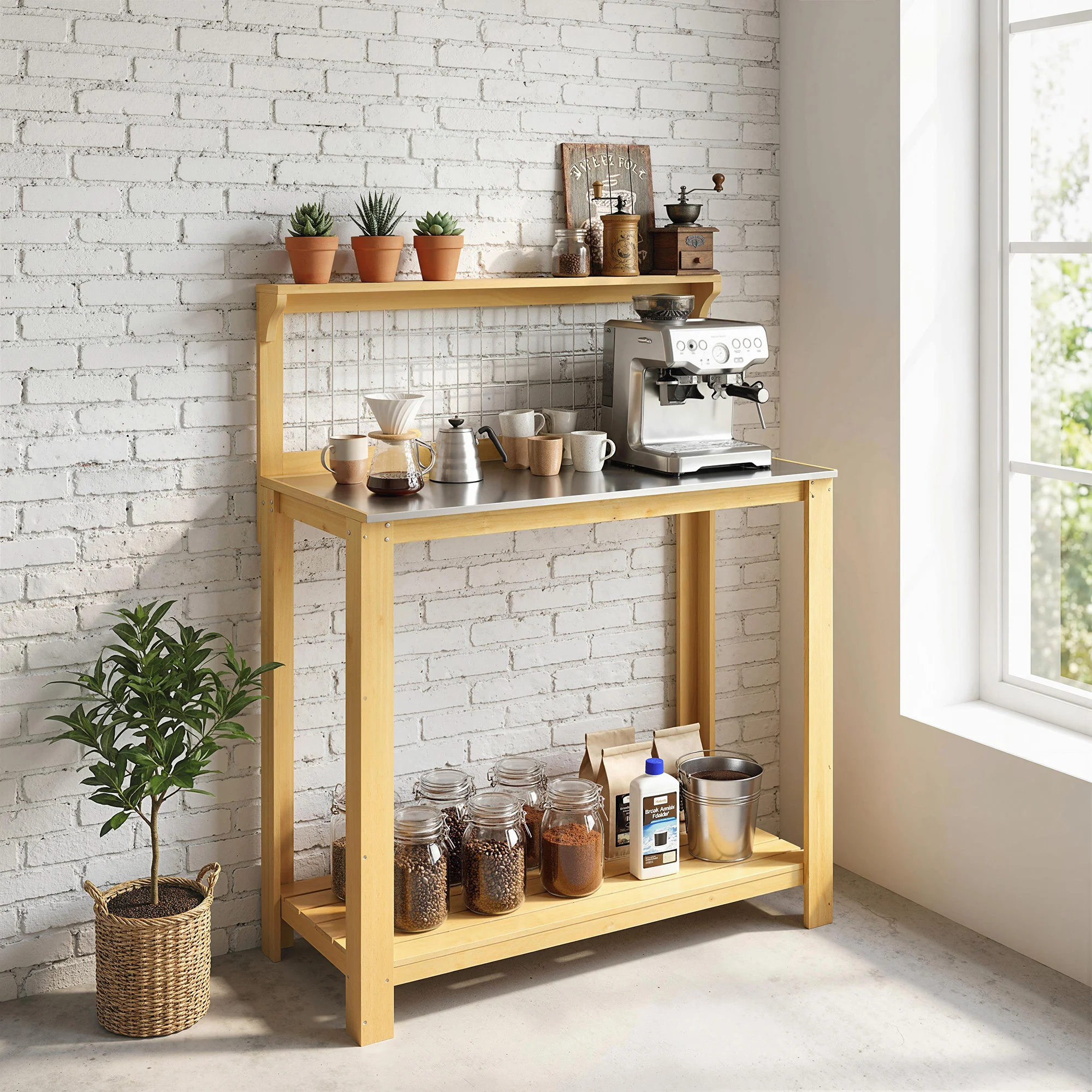 100 x 48 x 119 cm Potting Bench with Aluminium Worktop, Yellow - Image 10