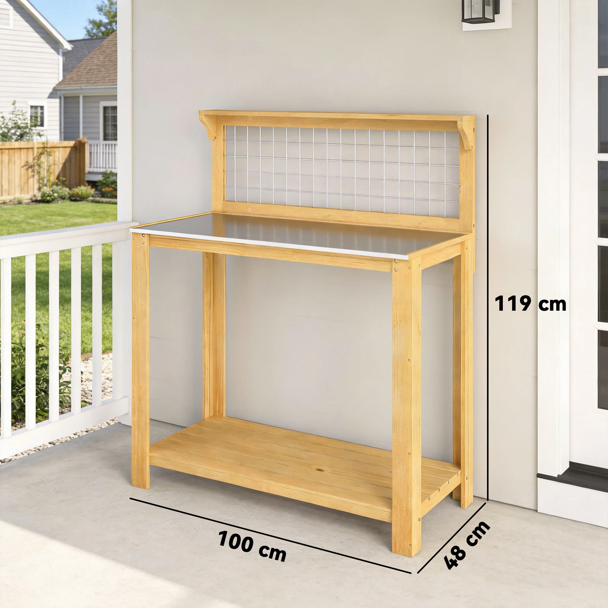 100 x 48 x 119 cm Potting Bench with Aluminium Worktop, Yellow - Image 5
