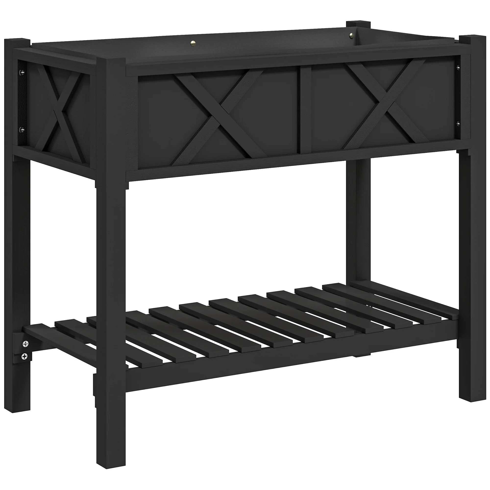 Wooden Raised Garden Bed with Storage Shelf, Drainage Holes and Liner, 34" x 18" x 30",Black - Image 12