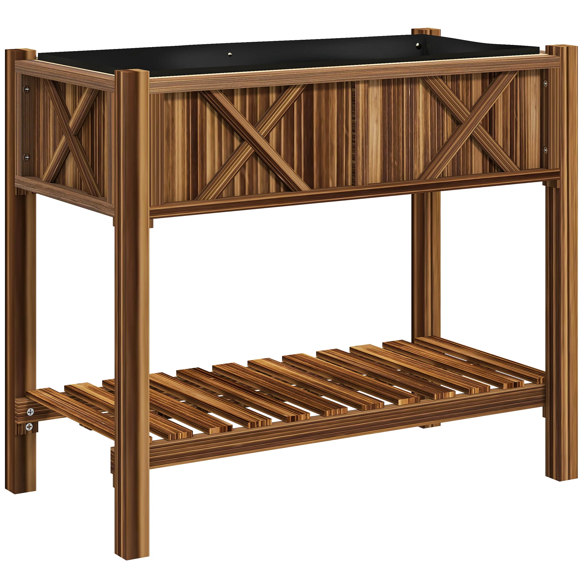 34" x 18" x 30" Wooden Raised Garden Bed with Shelf, Carbonized - Image 12