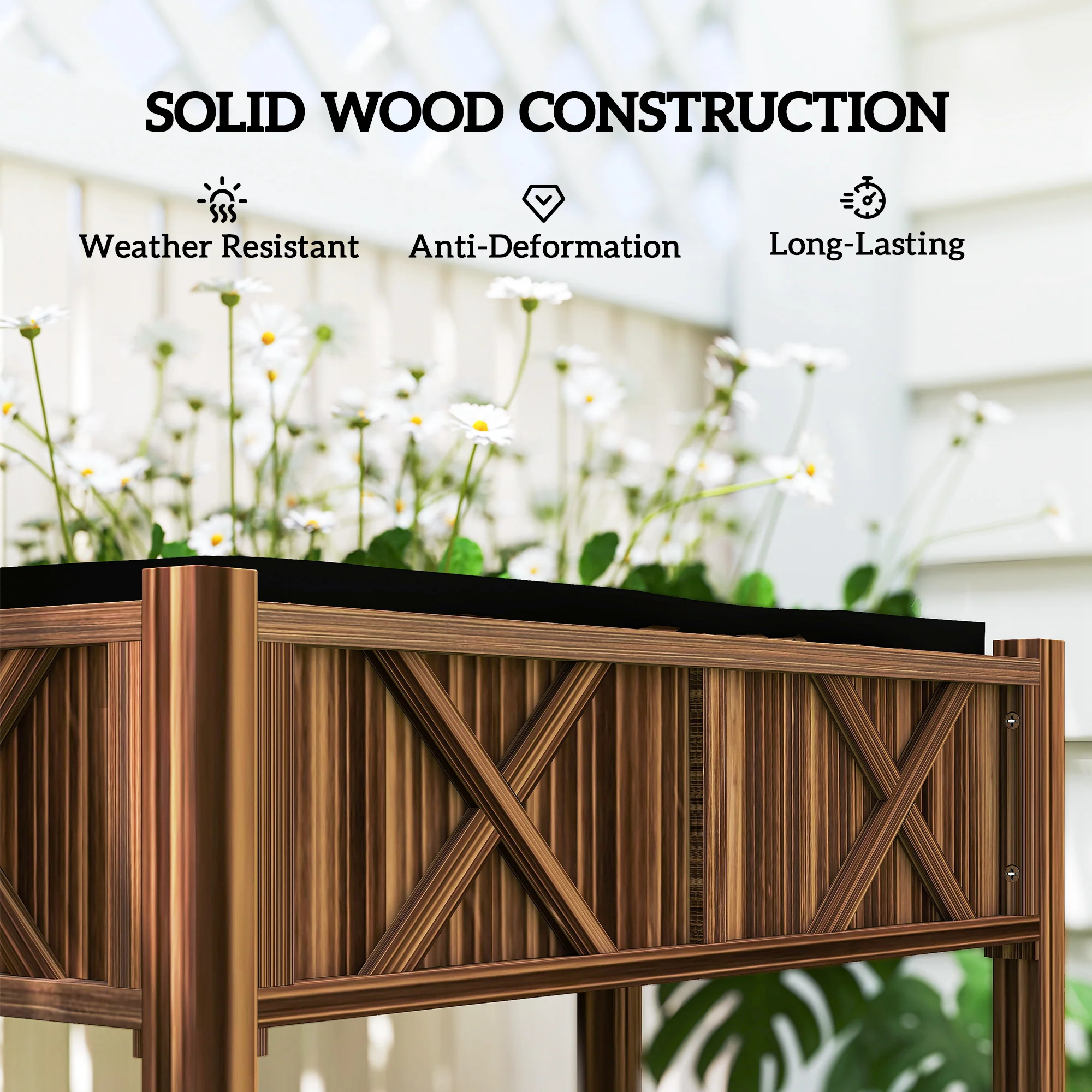 34" x 18" x 30" Wooden Raised Garden Bed with Shelf, Carbonized - Image 9