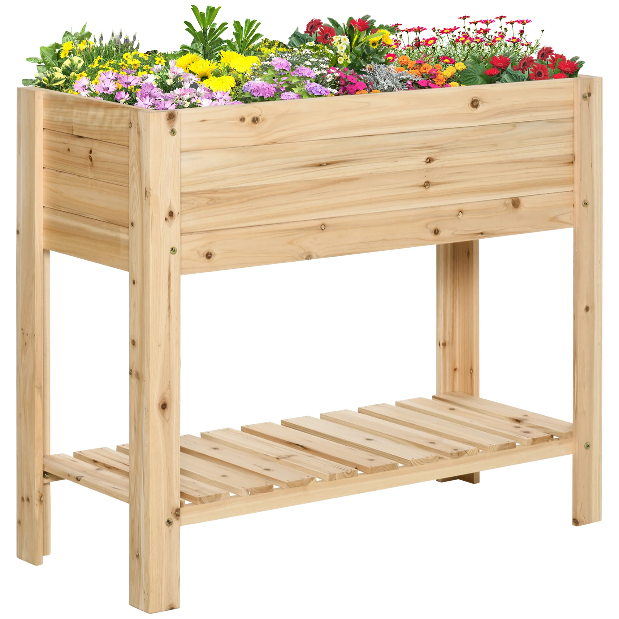 40" x 16" x 33" Wooden Raised Garden Bed with Storage Shelf, Natural