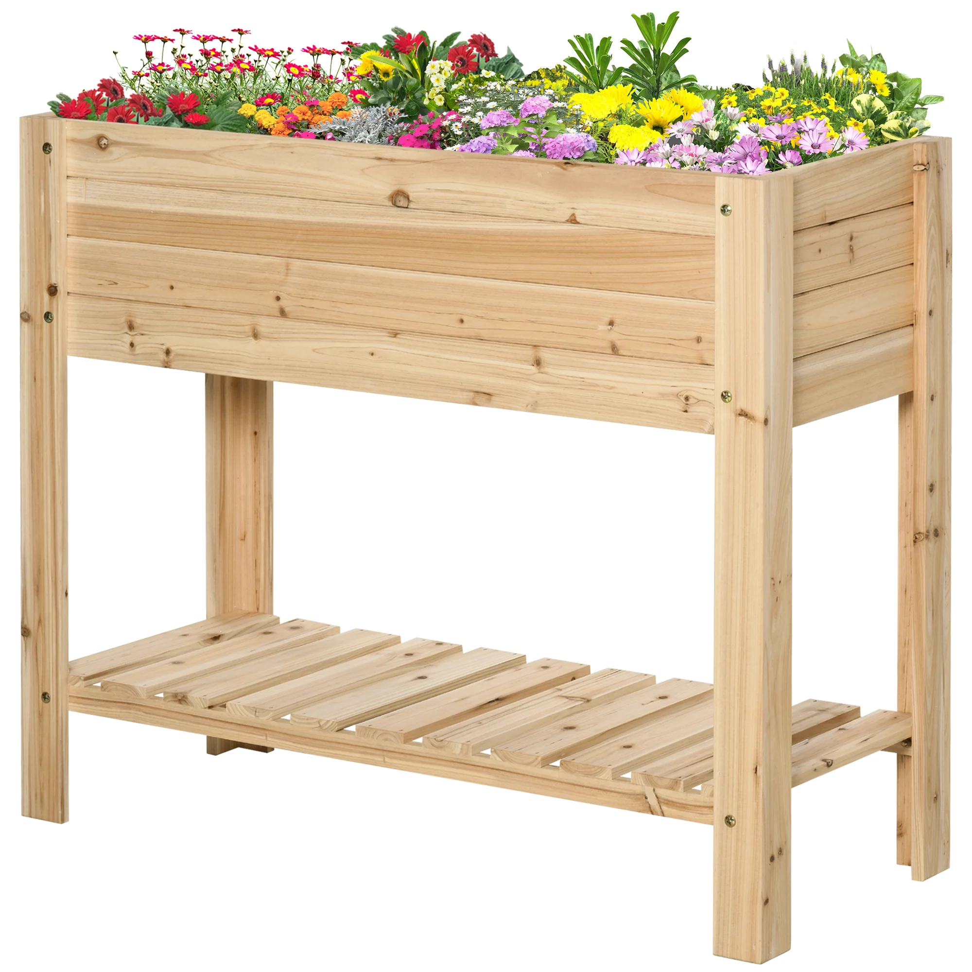 40" x 16" x 33" Wooden Raised Garden Bed with Storage Shelf, Natural - Image 2