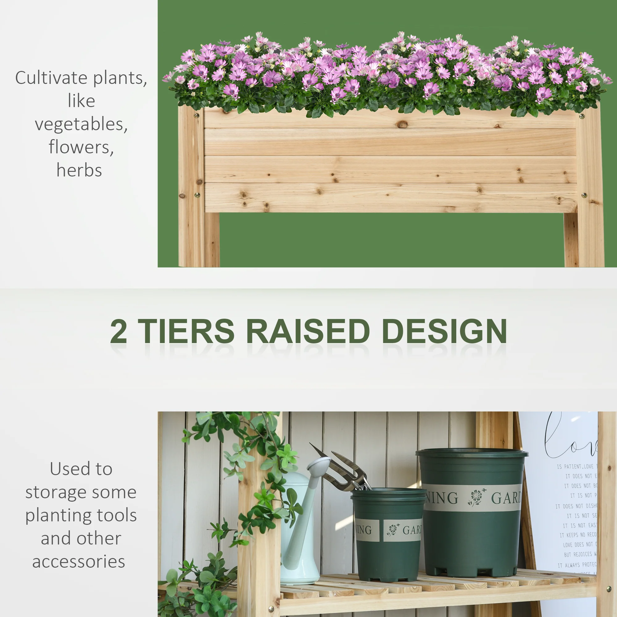 40" x 16" x 33" Wooden Raised Garden Bed with Storage Shelf, Natural - Image 6