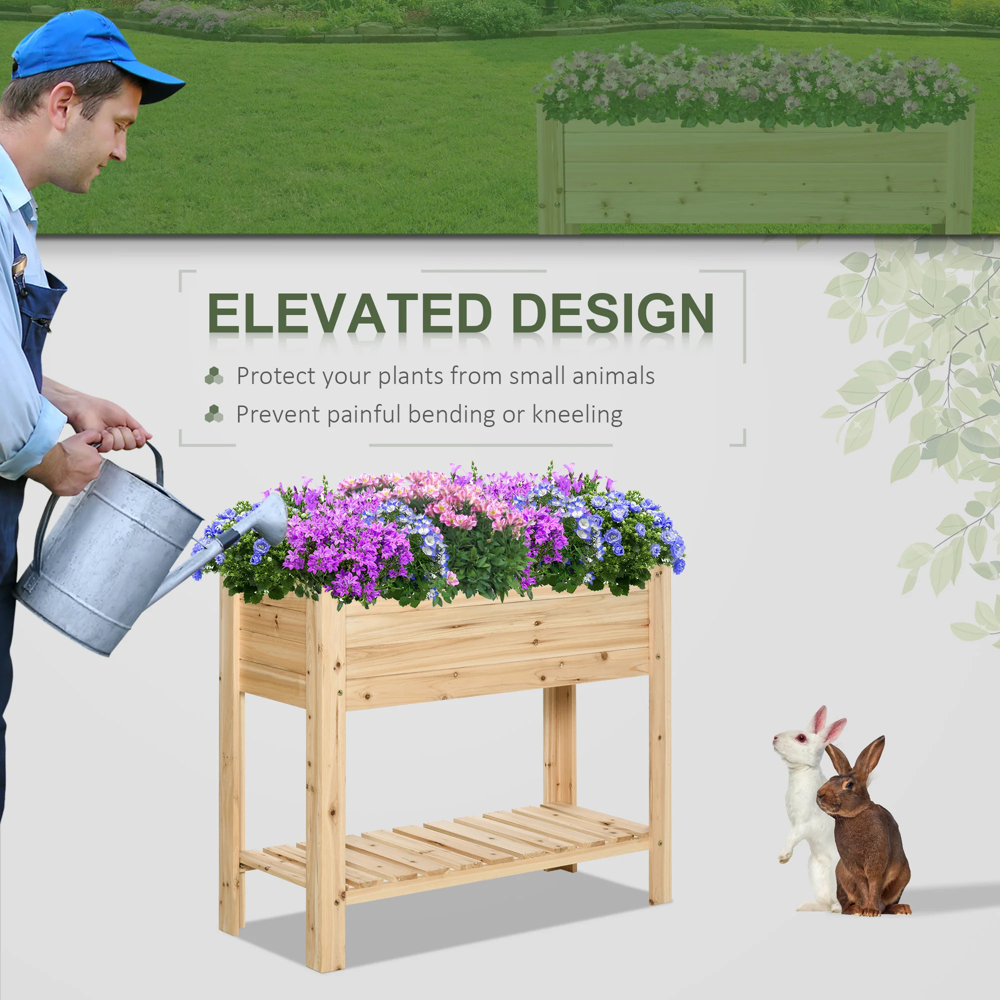 40" x 16" x 33" Wooden Raised Garden Bed with Storage Shelf, Natural - Image 8