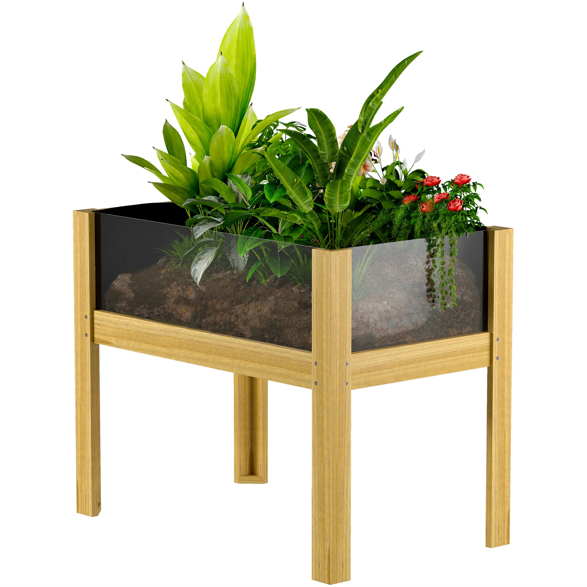 29.5" x 18.1" x 23.8" Wooden Raised Garden Bed with Acrylic Panels and Drainage Holes - Image 2