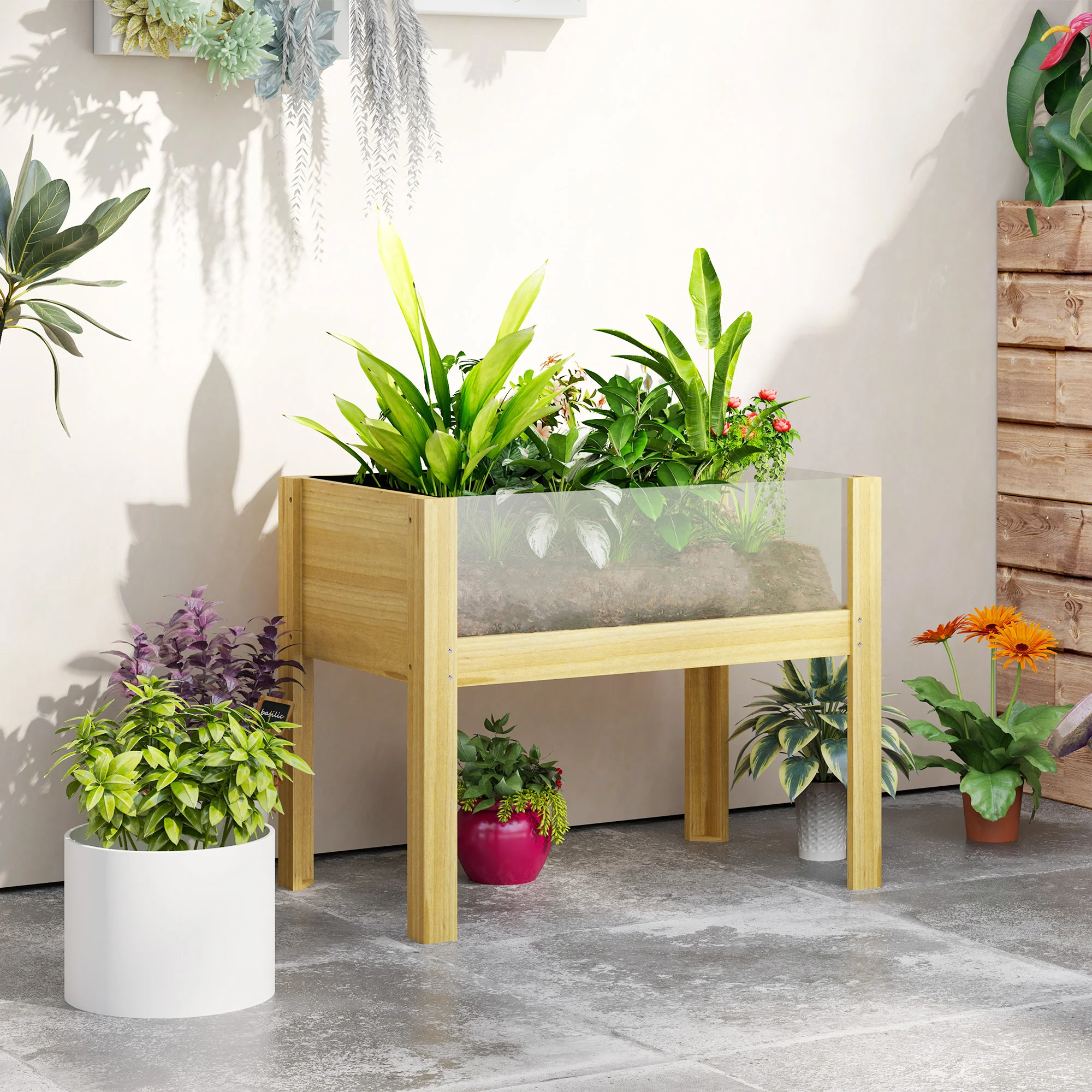 29.5" x 18.1" x 23.8" Wooden Raised Garden Bed with Acrylic Panels and Drainage Holes - Image 3