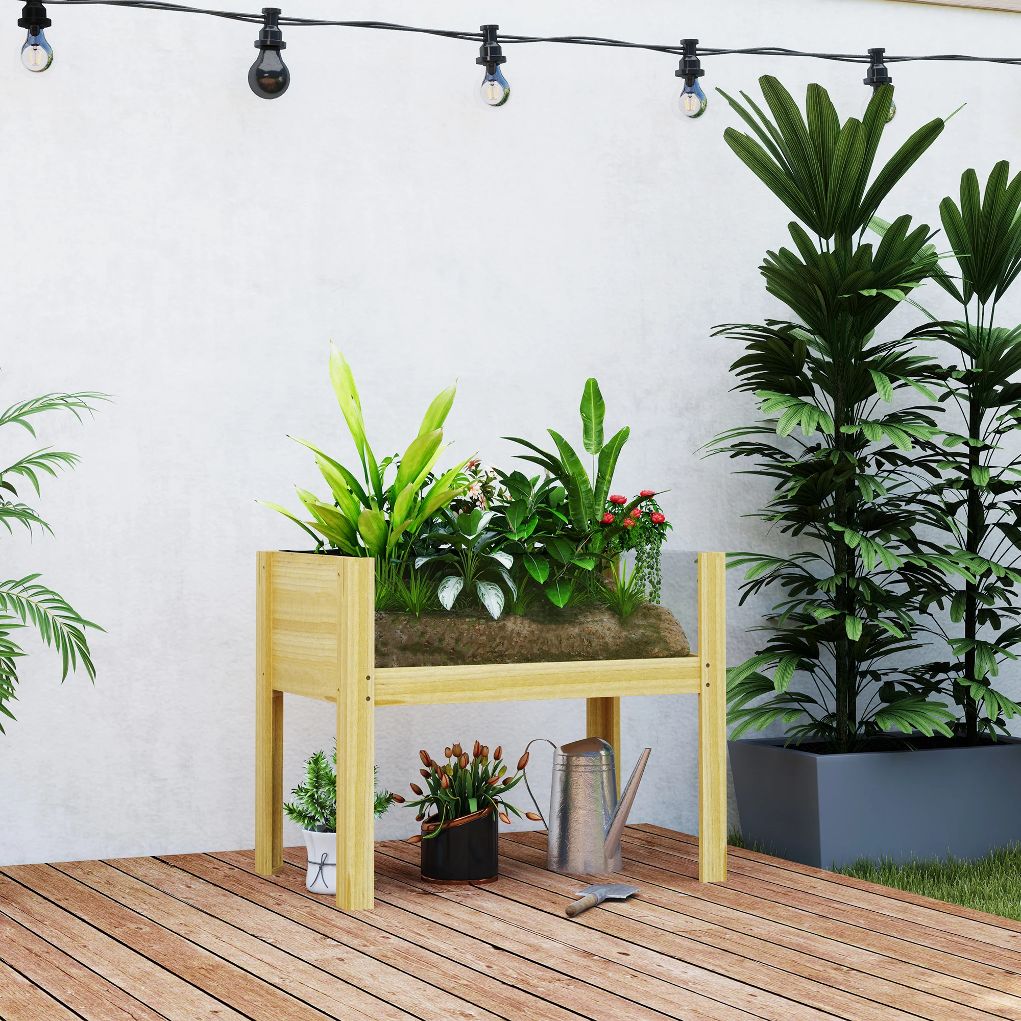 29.5" x 18.1" x 23.8" Wooden Raised Garden Bed with Acrylic Panels and Drainage Holes - Image 4