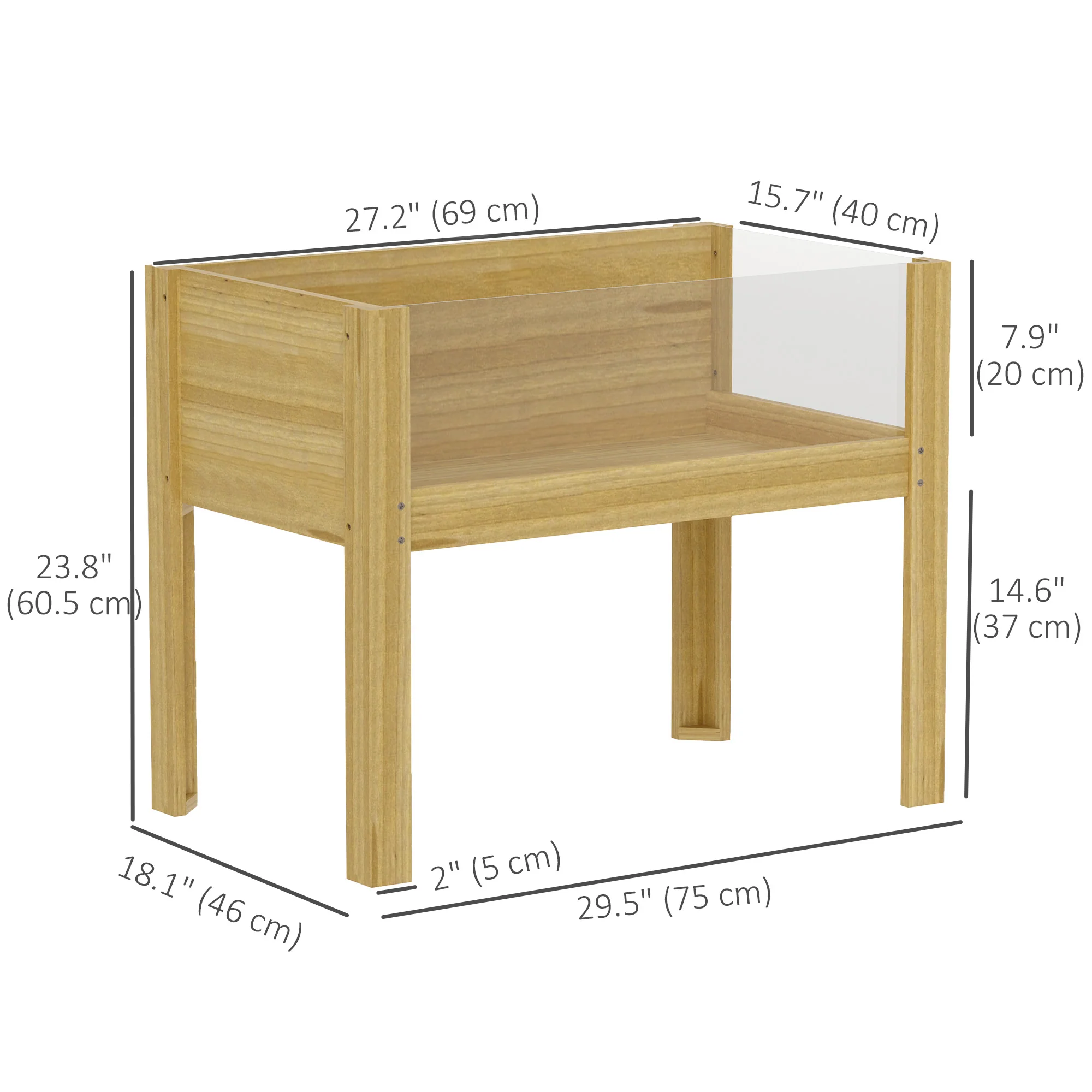 29.5" x 18.1" x 23.8" Wooden Raised Garden Bed with Acrylic Panels and Drainage Holes - Image 5