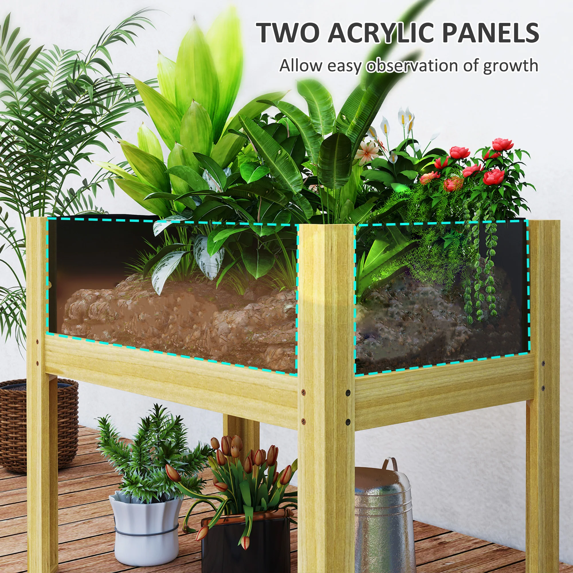 29.5" x 18.1" x 23.8" Wooden Raised Garden Bed with Acrylic Panels and Drainage Holes - Image 7