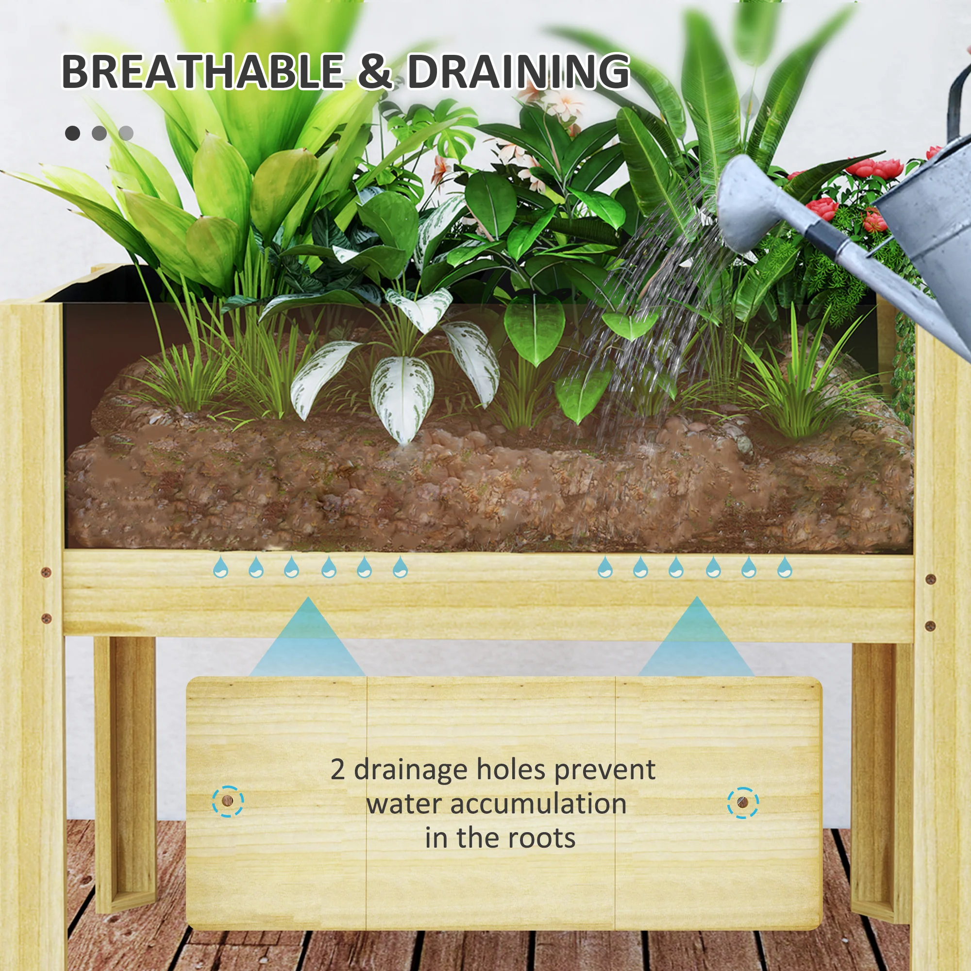 29.5" x 18.1" x 23.8" Wooden Raised Garden Bed with Acrylic Panels and Drainage Holes - Image 8