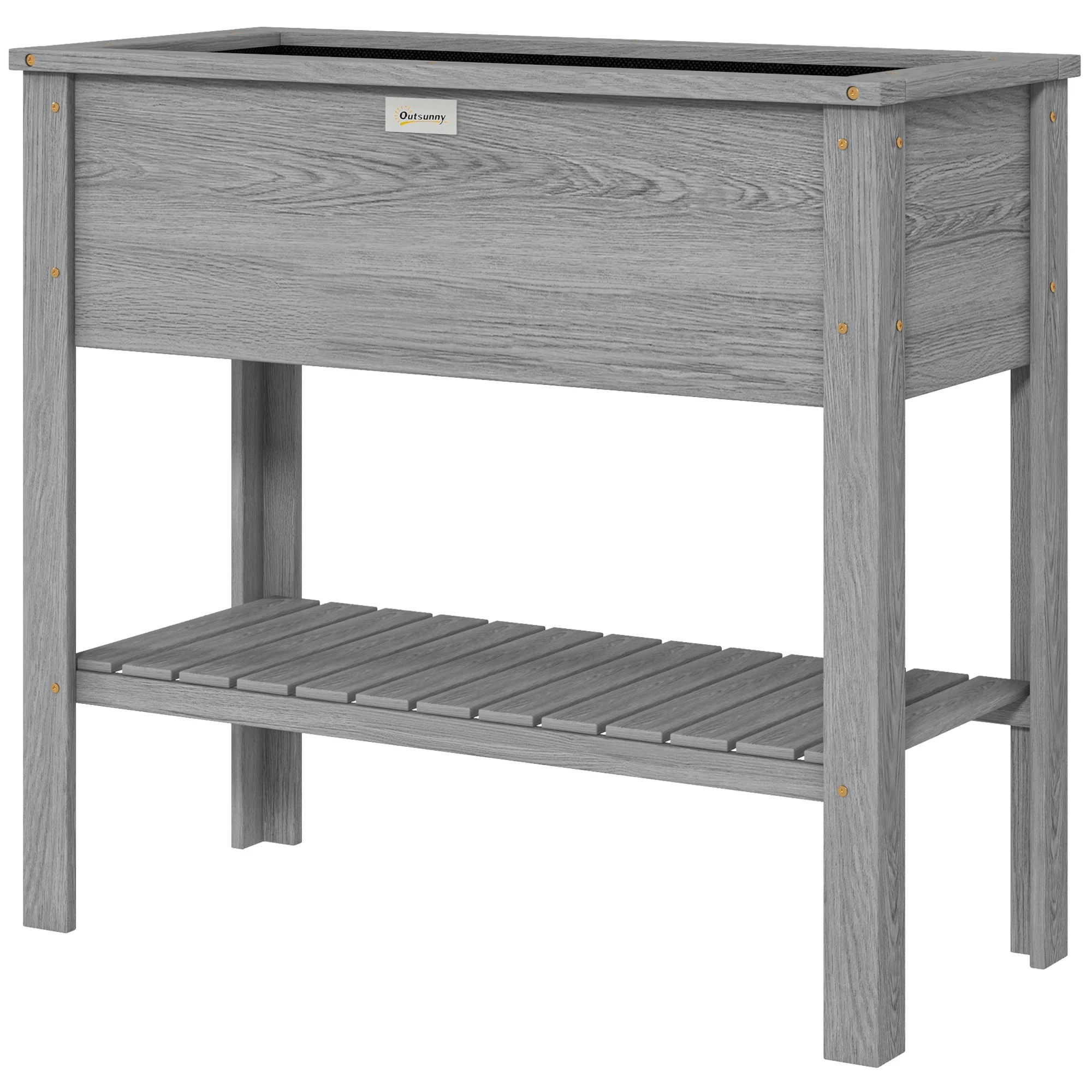 Wooden Raised Garden Bed Standing Elevated Planter Box with Storage Shelf for Flowers, Vegetables, and Herbs, 36" x 16" x 32", Grey - Image 2
