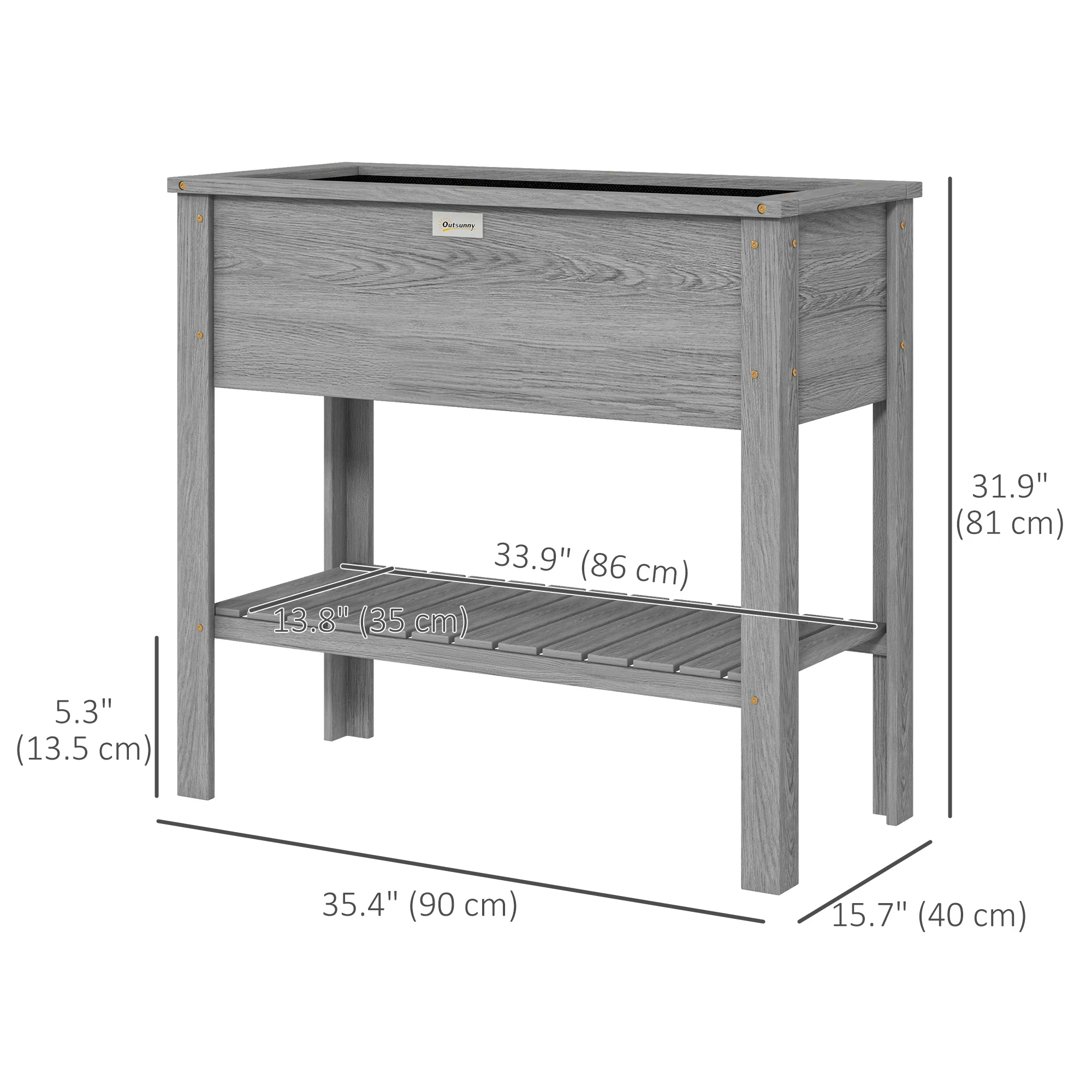 Wooden Raised Garden Bed Standing Elevated Planter Box with Storage Shelf for Flowers, Vegetables, and Herbs, 36" x 16" x 32", Grey - Image 5