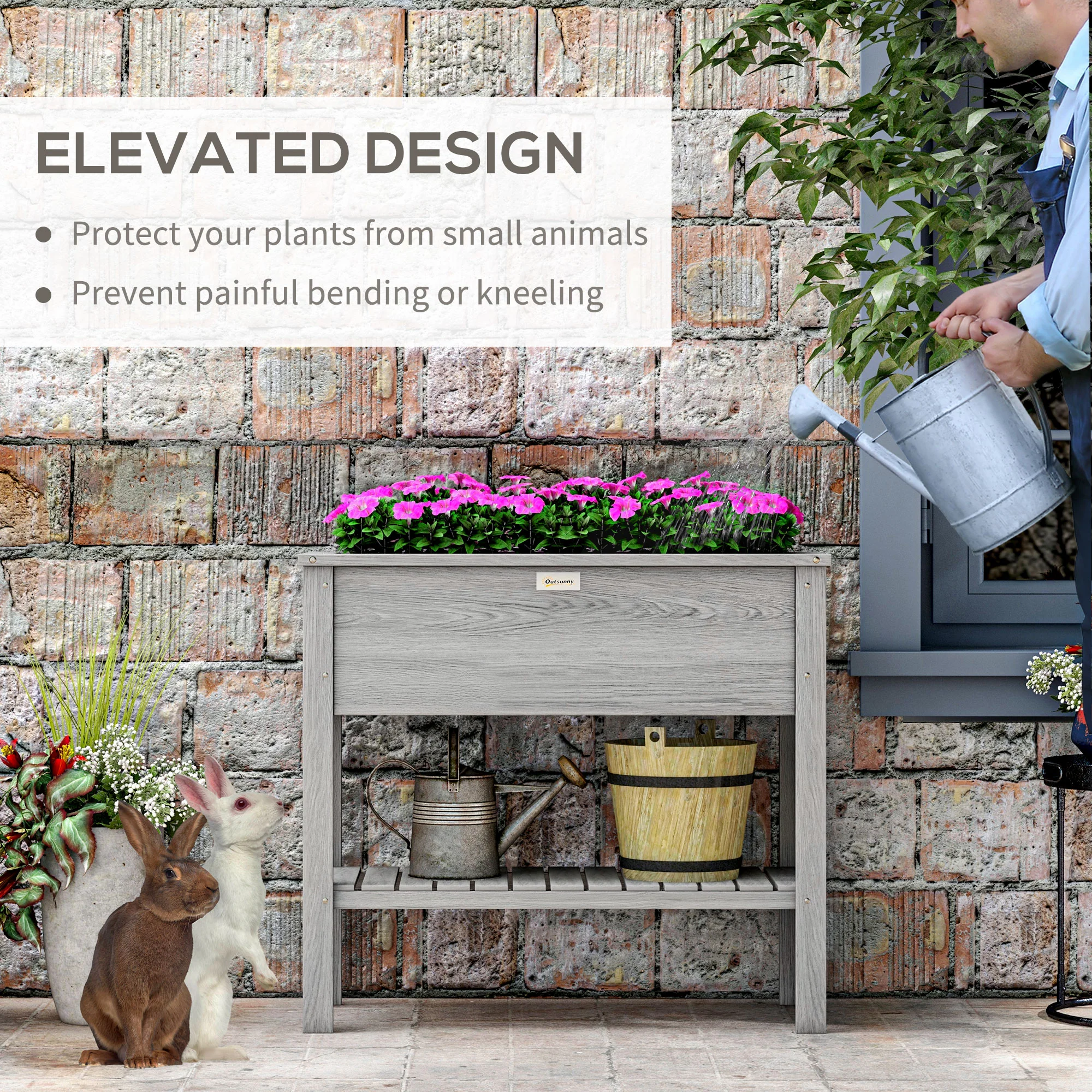 Wooden Raised Garden Bed Standing Elevated Planter Box with Storage Shelf for Flowers, Vegetables, and Herbs, 36" x 16" x 32", Grey - Image 6