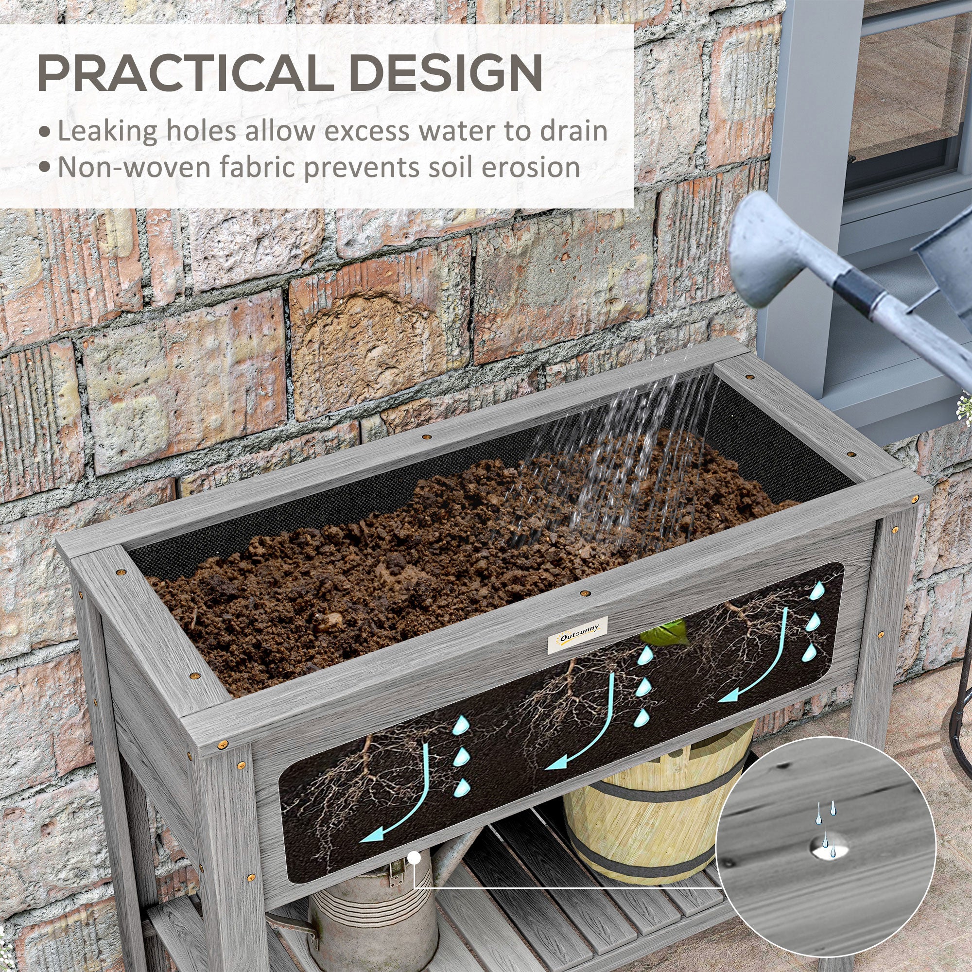 Wooden Raised Garden Bed Standing Elevated Planter Box with Storage Shelf for Flowers, Vegetables, and Herbs, 36" x 16" x 32", Grey - Image 9
