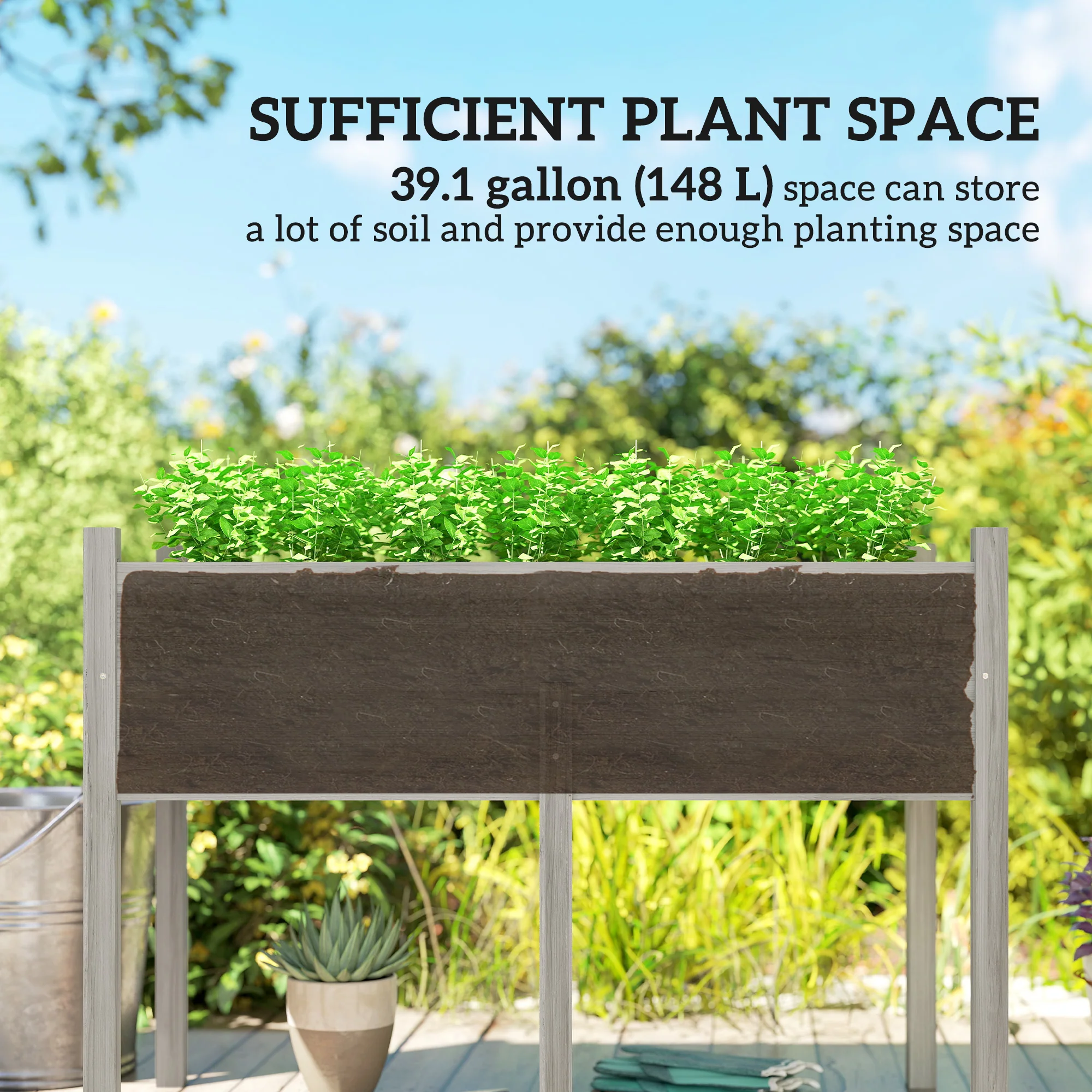 Wooden Raised Garden Bed with Liner & Drain Holes, 45.3"x21.7"x31.5", Grey - Image 7