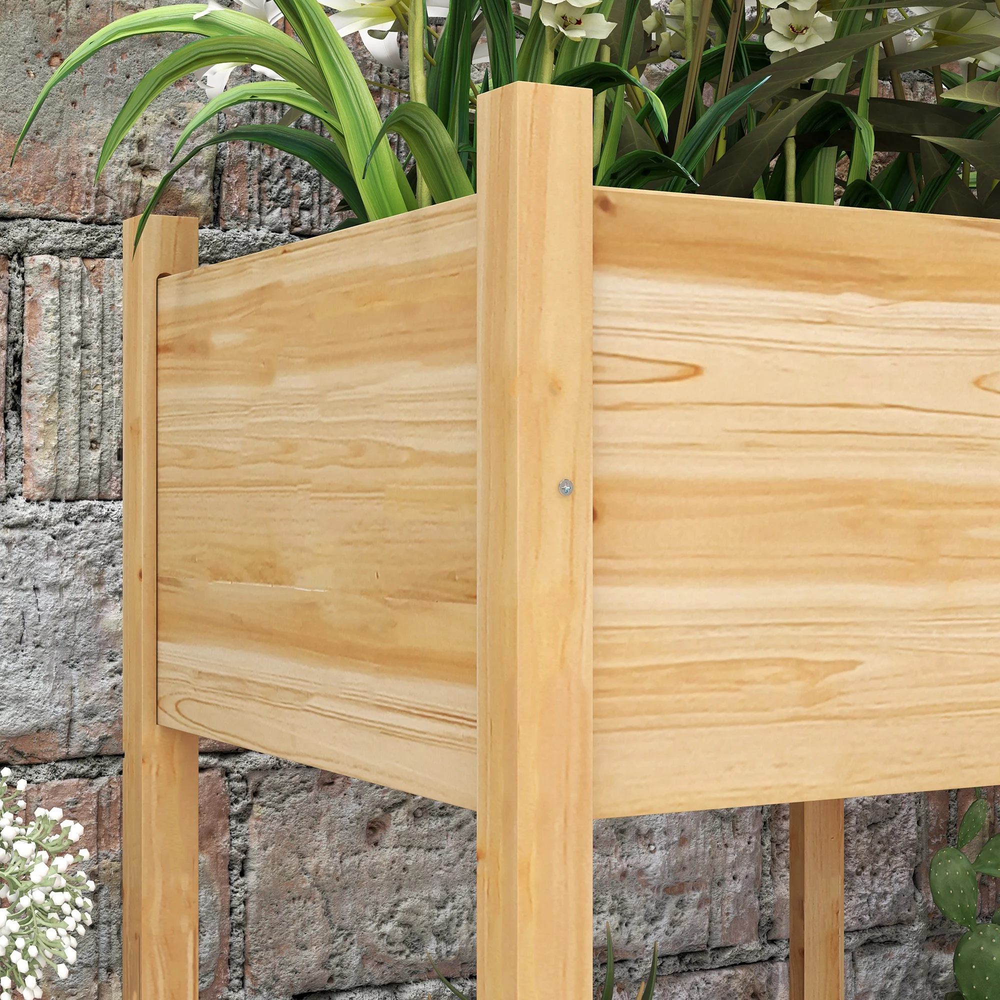 Wooden Raised Garden Bed with Liner & Drain Holes, 45.3"x21.7"x31.5", Natural - Image 11