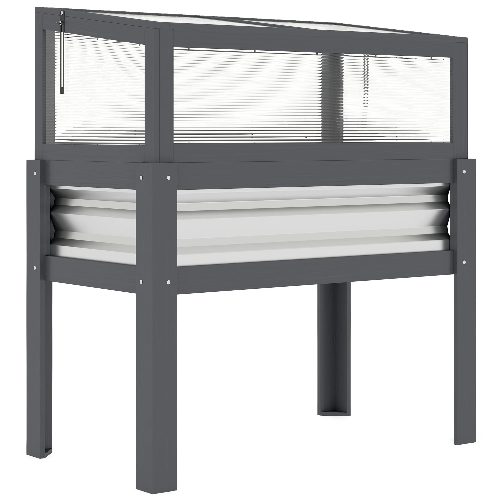 Raised Garden Bed with Flip-Up Greenhouse Top and Legs, Gray - Image 12