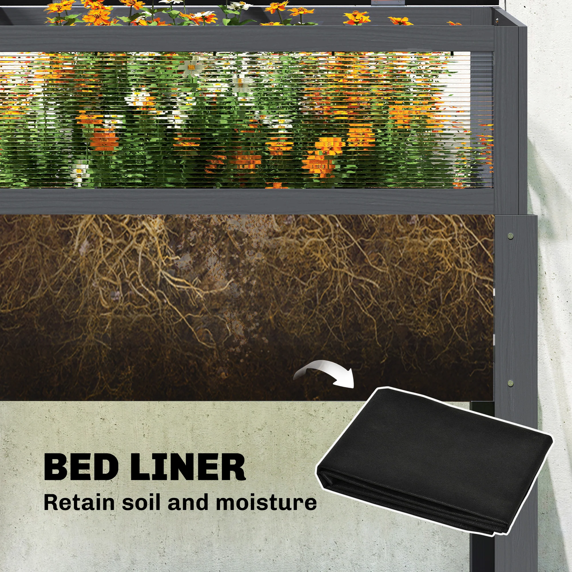 Raised Garden Bed with Flip-Up Greenhouse Top and Legs, Gray - Image 9
