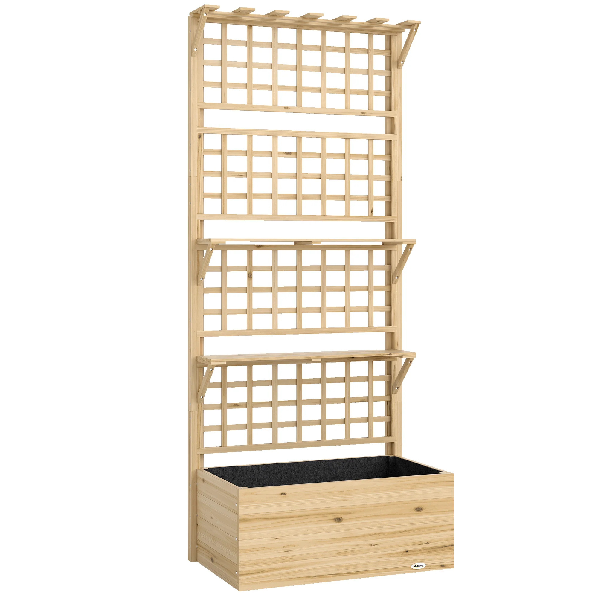 Raised Garden Bed with Trellis, Roof and 2 Shelves, Natural - Image 12