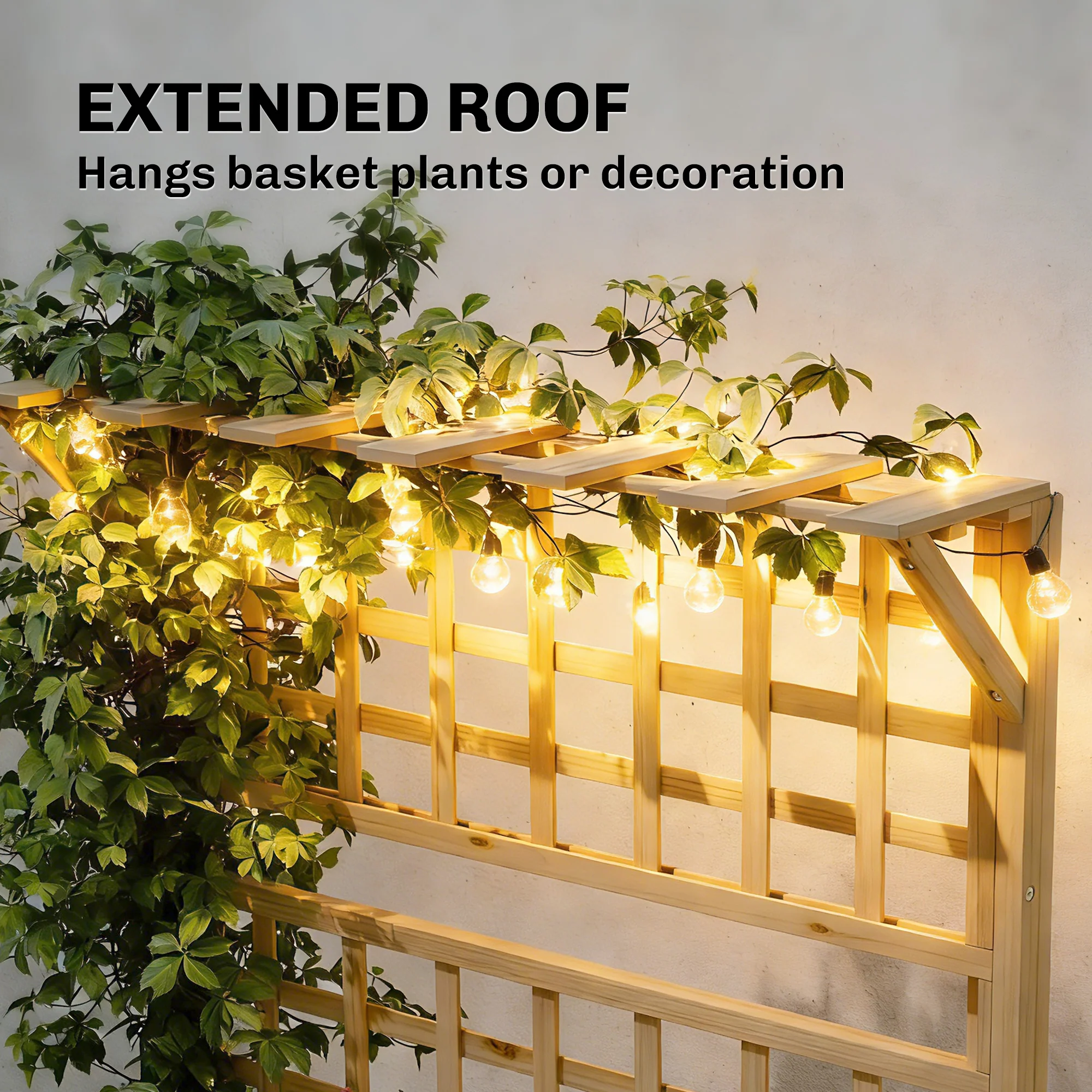 Raised Garden Bed with Trellis, Roof and 2 Shelves, Natural - Image 7