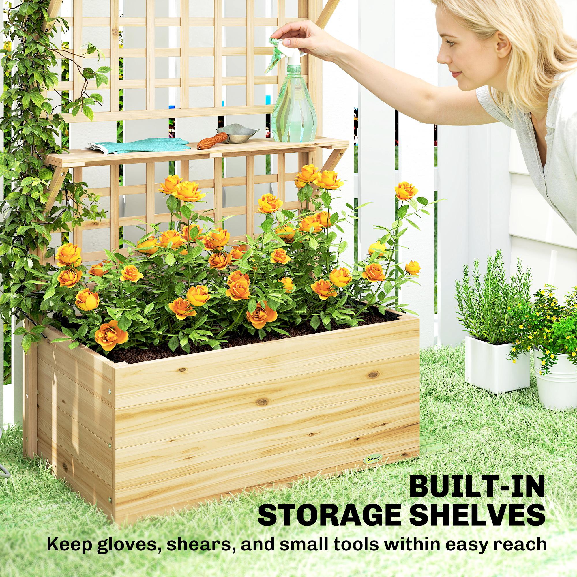 Raised Garden Bed with Trellis, Roof and 2 Shelves, Natural - Image 8