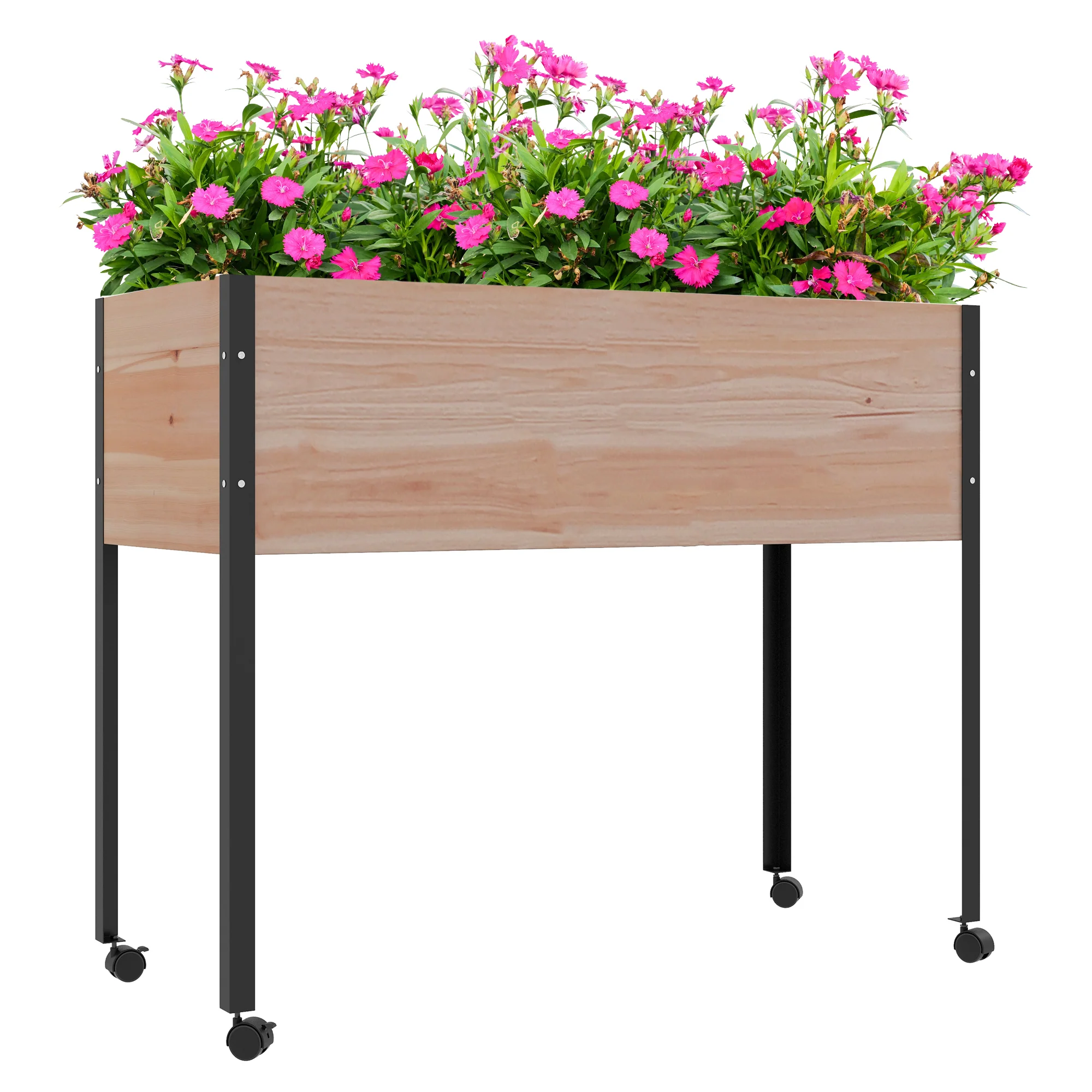 Wooden Elevated Planter Box with Wheels & Drainage Holes - Image 12
