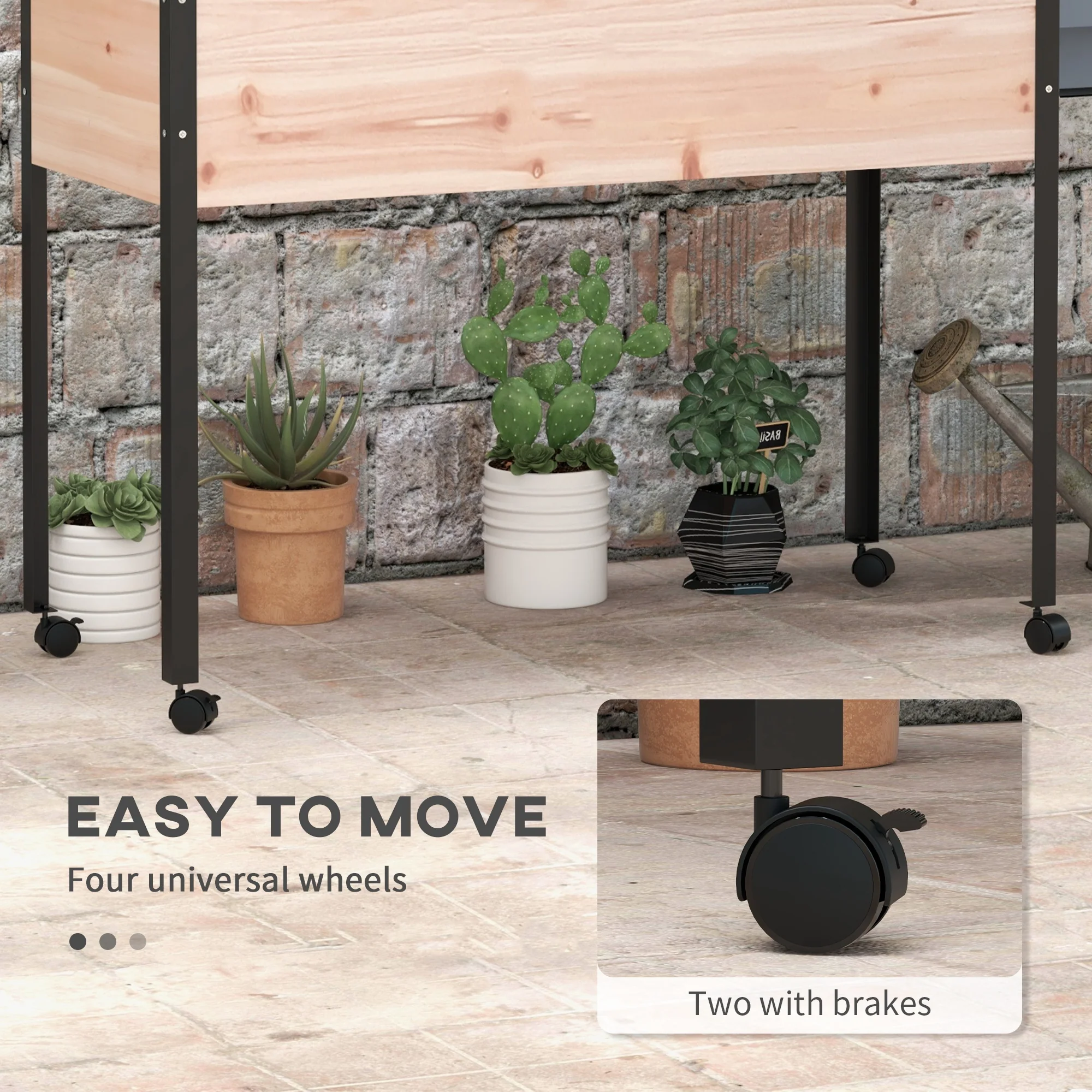 Wooden Elevated Planter Box with Wheels & Drainage Holes - Image 6